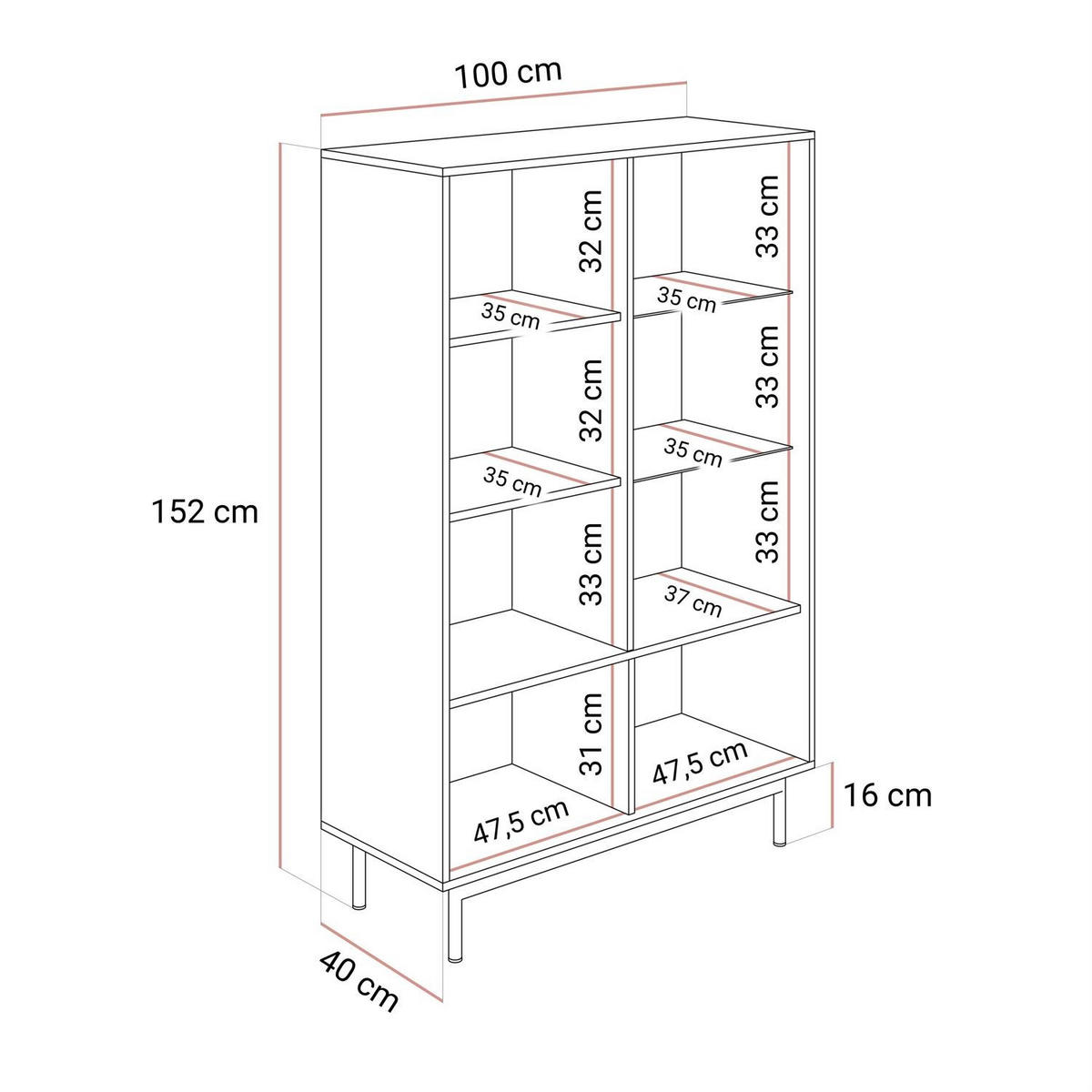 VITRINE FLORENCE 2D1W mit LED-Beleuchtung - Kaschmir, Holzwerkstoff (100/152/40cm) - Lookway