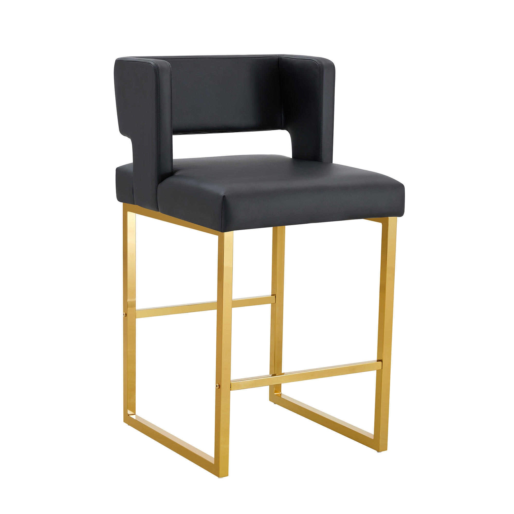 BARHOCKER 2er-Set Schwarz mit PU-Leder und goldenen Metallbeinen - Schwarz, Metall (48/91.4/53.3cm) - PANGIVO