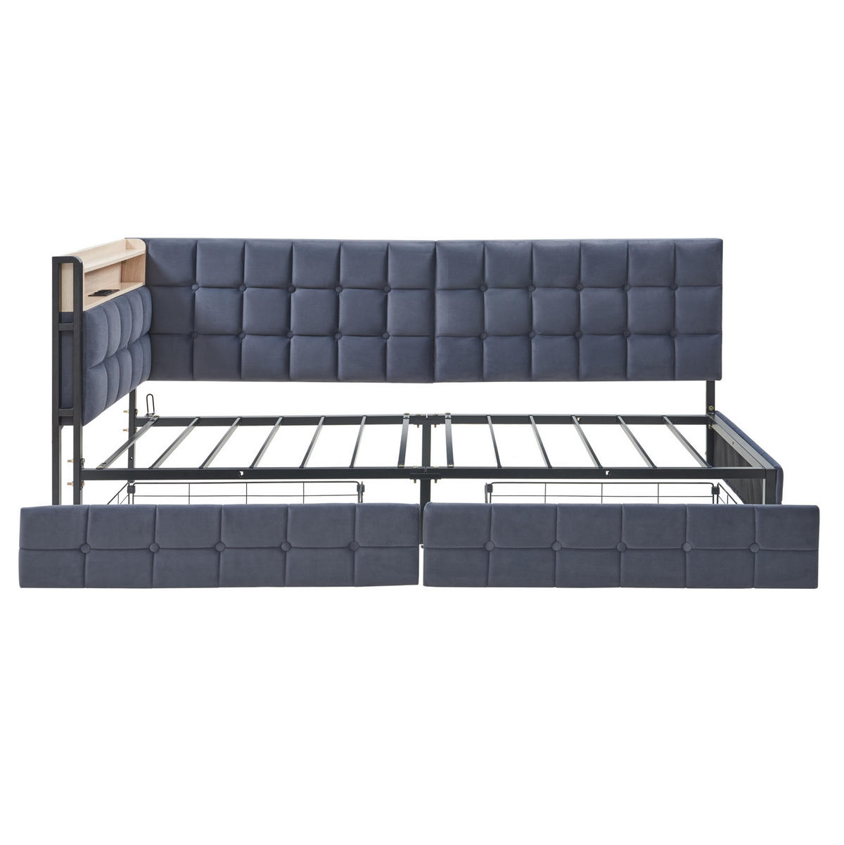 POLSTERBETT mit LED-Beleuchtung 90/200 cm mit 2 Schubladen und USB-C-Anschluss - Grau, Textil (90/200cm) - BEAOK