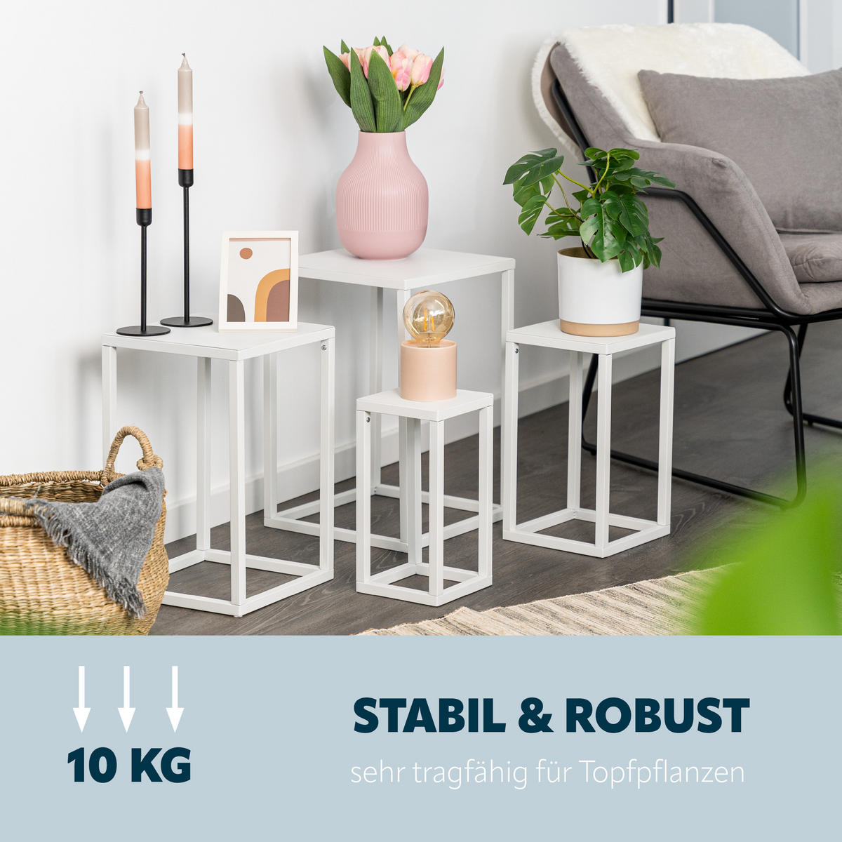 BLUMENHOCKER 4er-Set, weiß, Metall - Weiß, Metall (30/30/45cm) - bremermann