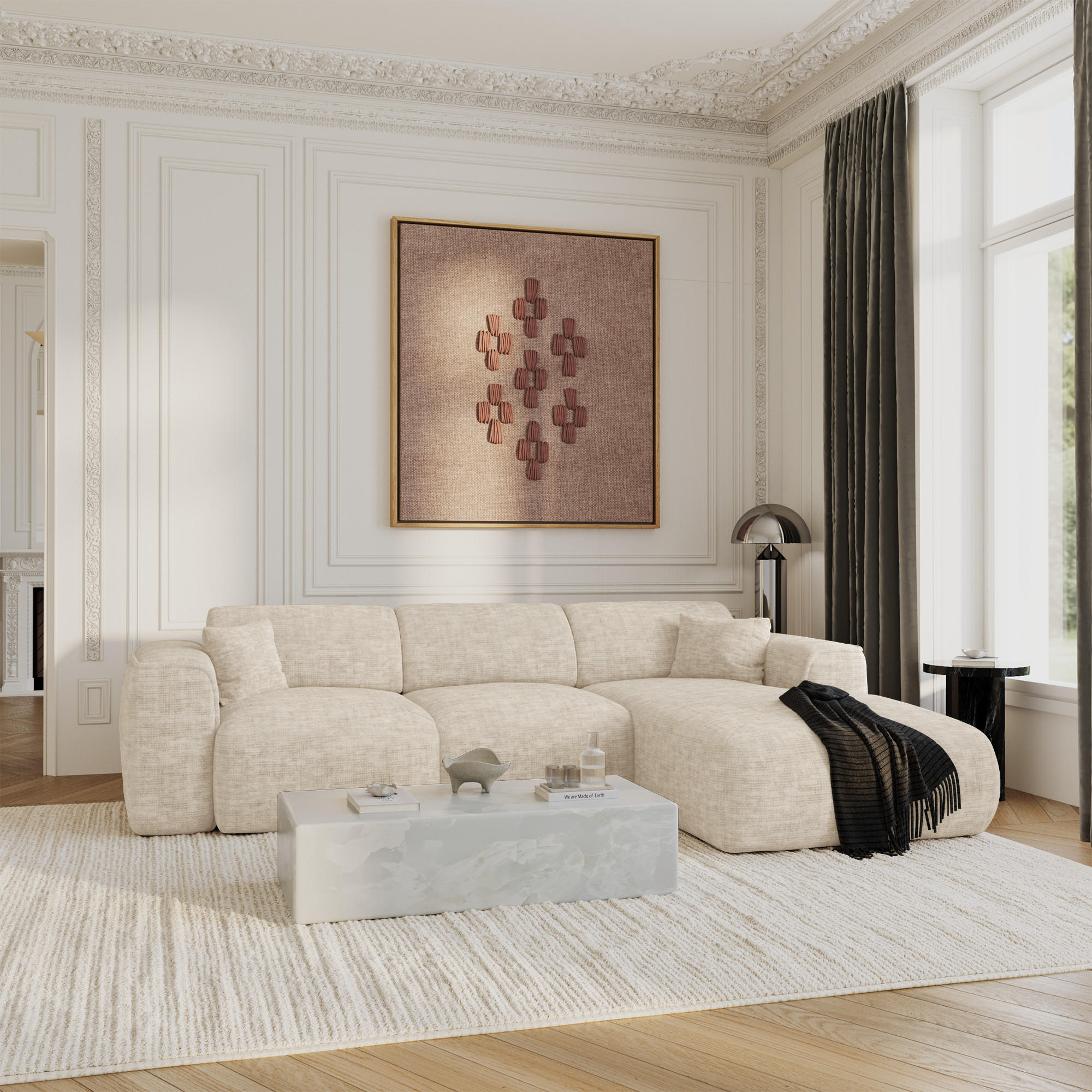 Thumbnail - Sia Home Eckschlafsofa, Beige, Textil, 5-Sitzer, L-Form, 283x180 cm, Wohnzimmer, Sofas & Couches, Wohnlandschaften, Ecks...