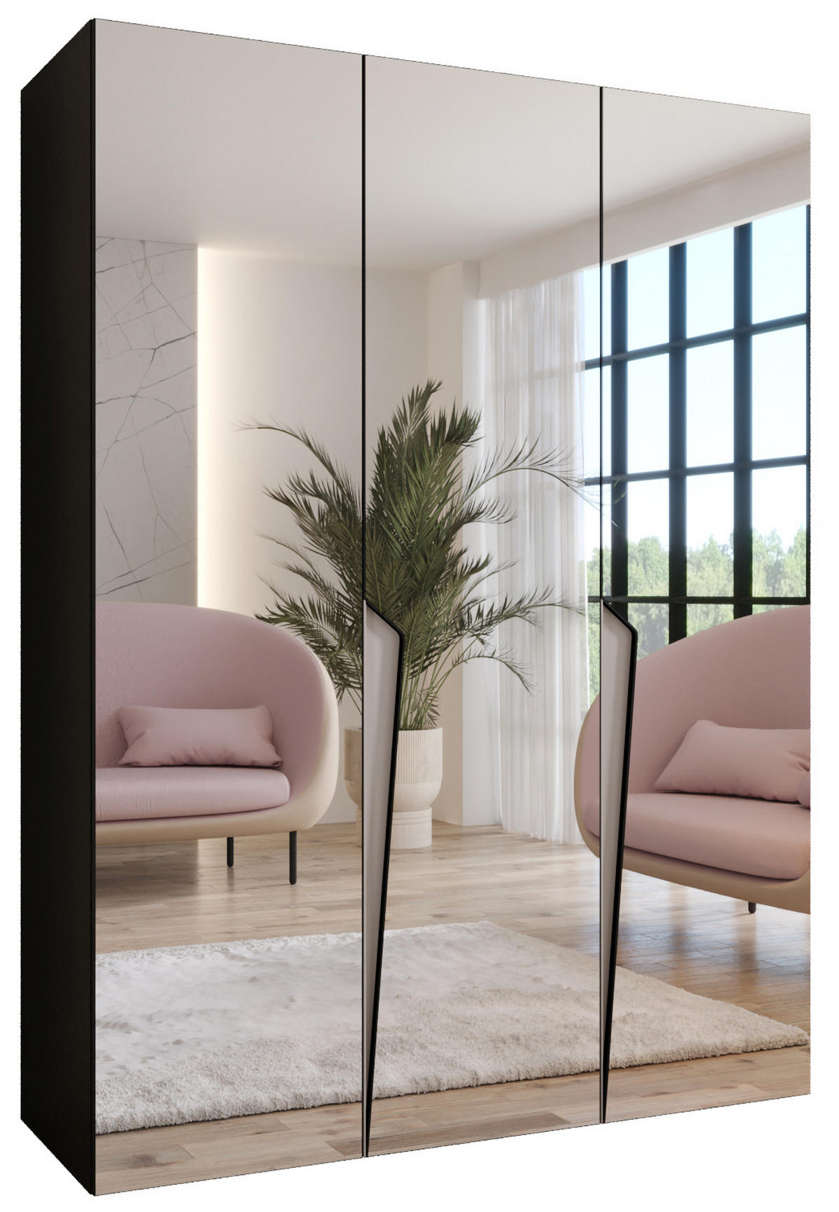 DREHTÜRENSCHRANK 202/150/52 3-türig - Beige/Schwarz, Holz/Metall (150/202/52cm) - Abiks Möbel