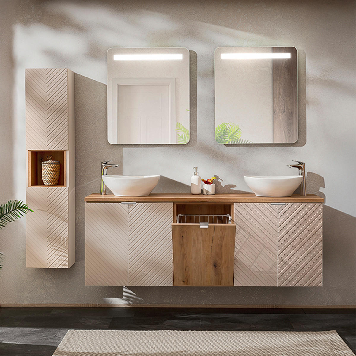 BADMÖBEL 160cm Manoa 2er-Set Kaschmir - Holz - Beige, Holzwerkstoff (160/59/40cm) - Petits-meubles