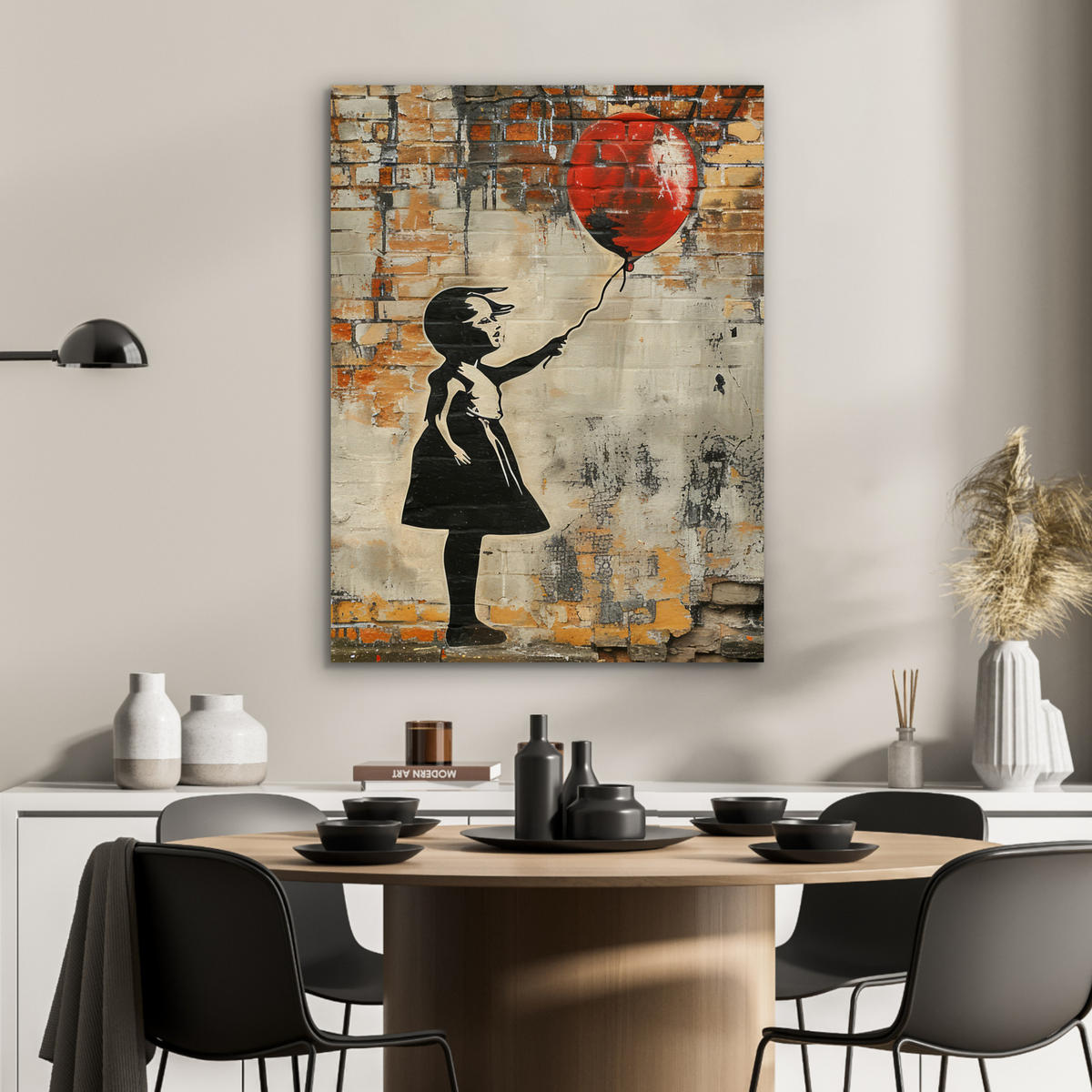 KOVOVÝ OBRAZ Graffiti - Banksy - Dievča - Street art 60x80 cm - piesková, kov (60/80cm) - MuchoWow