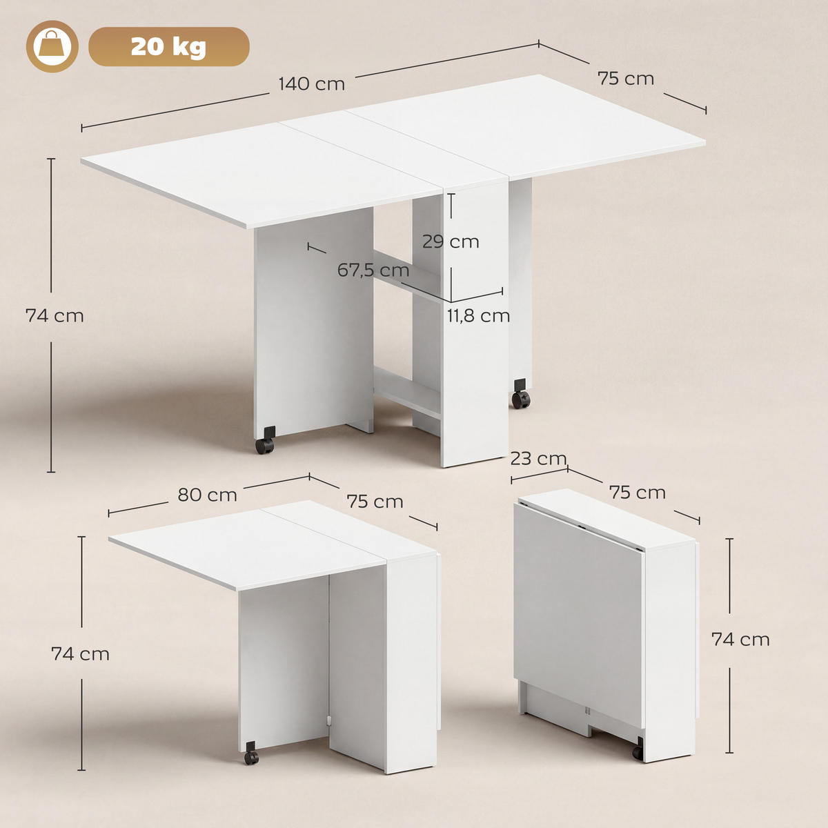 ESSTISCH Weiß 1 Stück - Weiß, Kunststoff (75/140/74cm) - GiPP