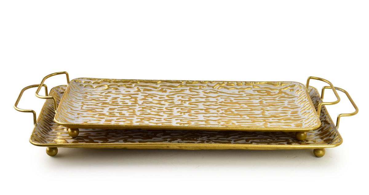 TABLETT Vintage 2er Set goldenfarben 54/26/2.5 cm Metall - Goldfarben, Metall (2.5cm) - Mondex
