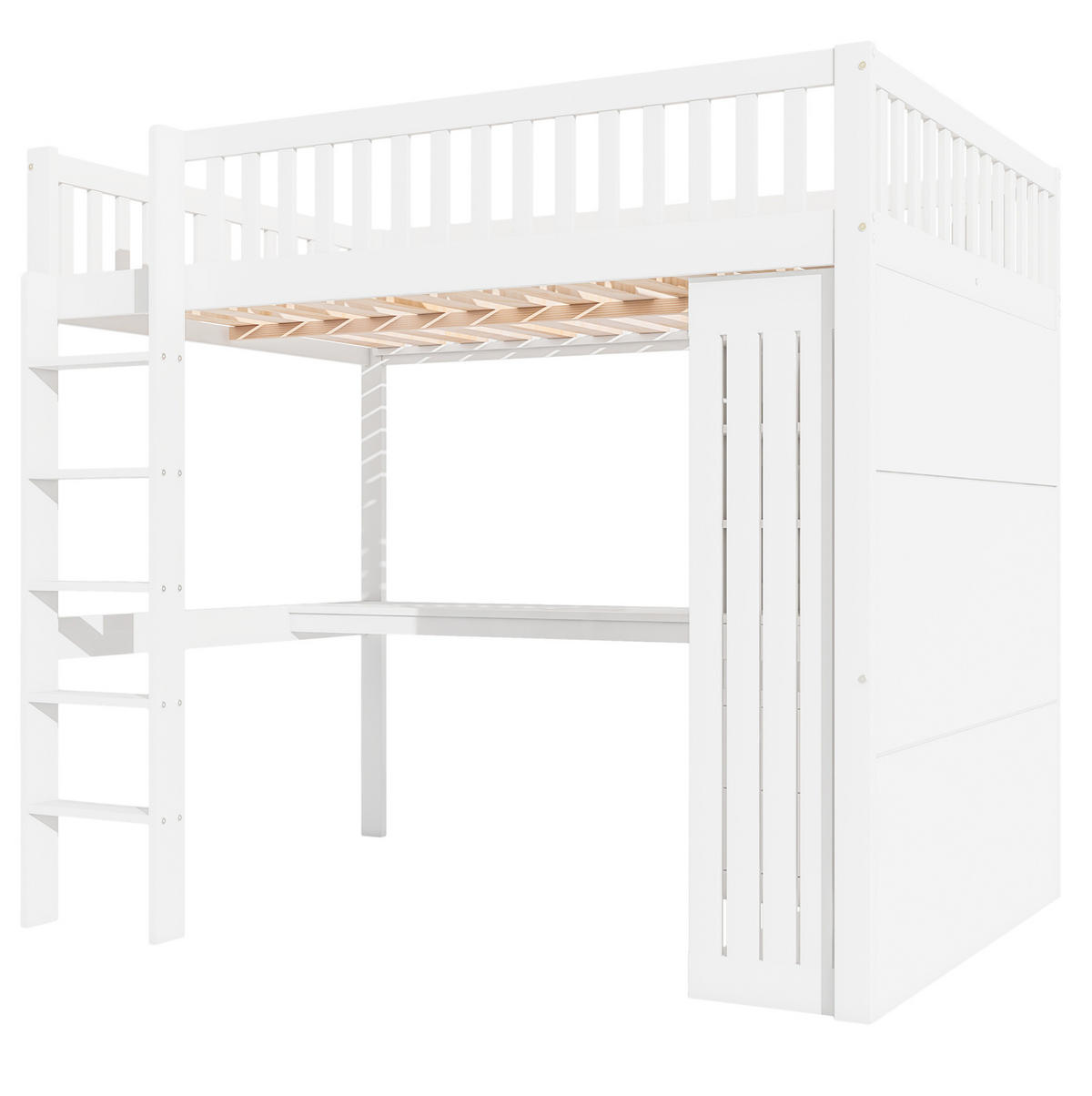 HOCHBETT 140/200 cm mit Schreibtisch, Kleiderschrank, 3 Schubladen und Treppe, Weiß - Weiß, Holzwerkstoff (140/200cm) - Redom