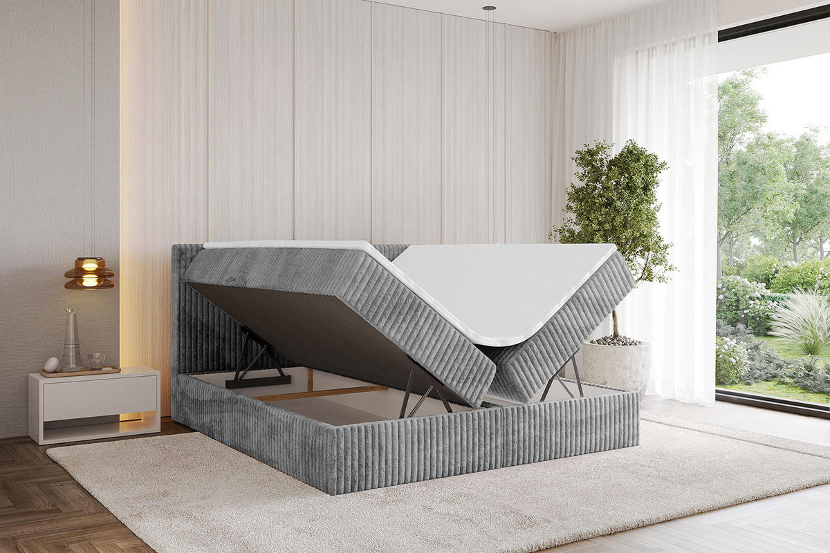 BOXBETT mit Matratze H4 und Lattenrost - TOLO - 140x200 Cord - Hellgrau - Hellgrau, Holzwerkstoff/Kunststoff (140/200cm) - ALTDECOR