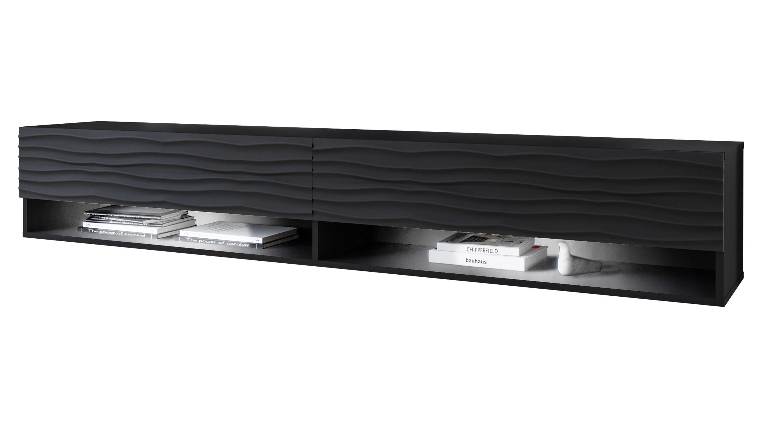 TV-LOWBOARD A180 MDF mit RGB LED Beleuchtung - Alufarben/Schwarz, Holzwerkstoff/Kunststoff (180/30/33cm) - MIRJAN24