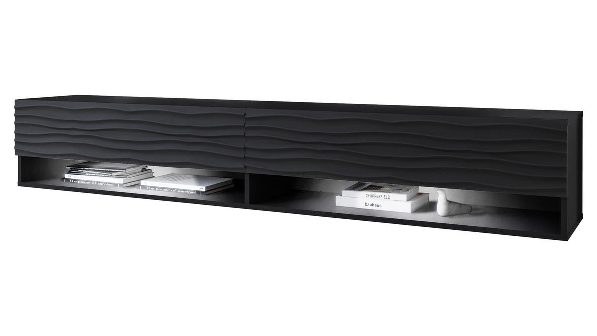 TV-LOWBOARD A180 MDF mit RGB LED Beleuchtung - Alufarben/Schwarz, Holzwerkstoff/Kunststoff (180/30/33cm) - MIRJAN24