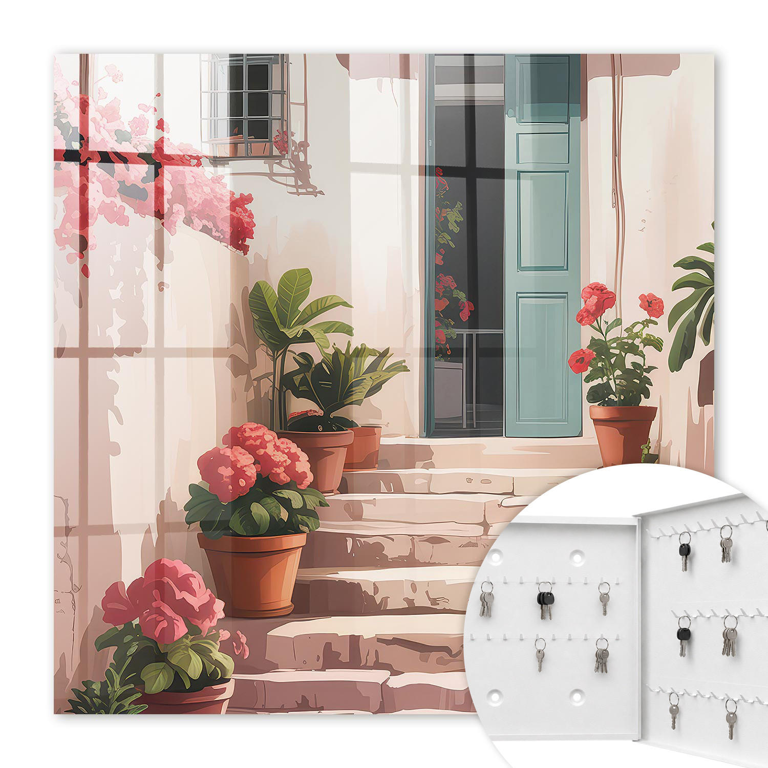 SCHLÜSSELBOX Weiß 30x30 cm – Türöffnung nach rechts - Blumentreppe - Creme, Metall (30/30/5cm) - TULUP
