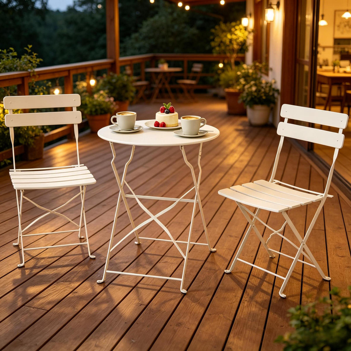 GARTENMÖBEL,1 Esstisch+2 Stühle - Weiß, Metall - Vallsero