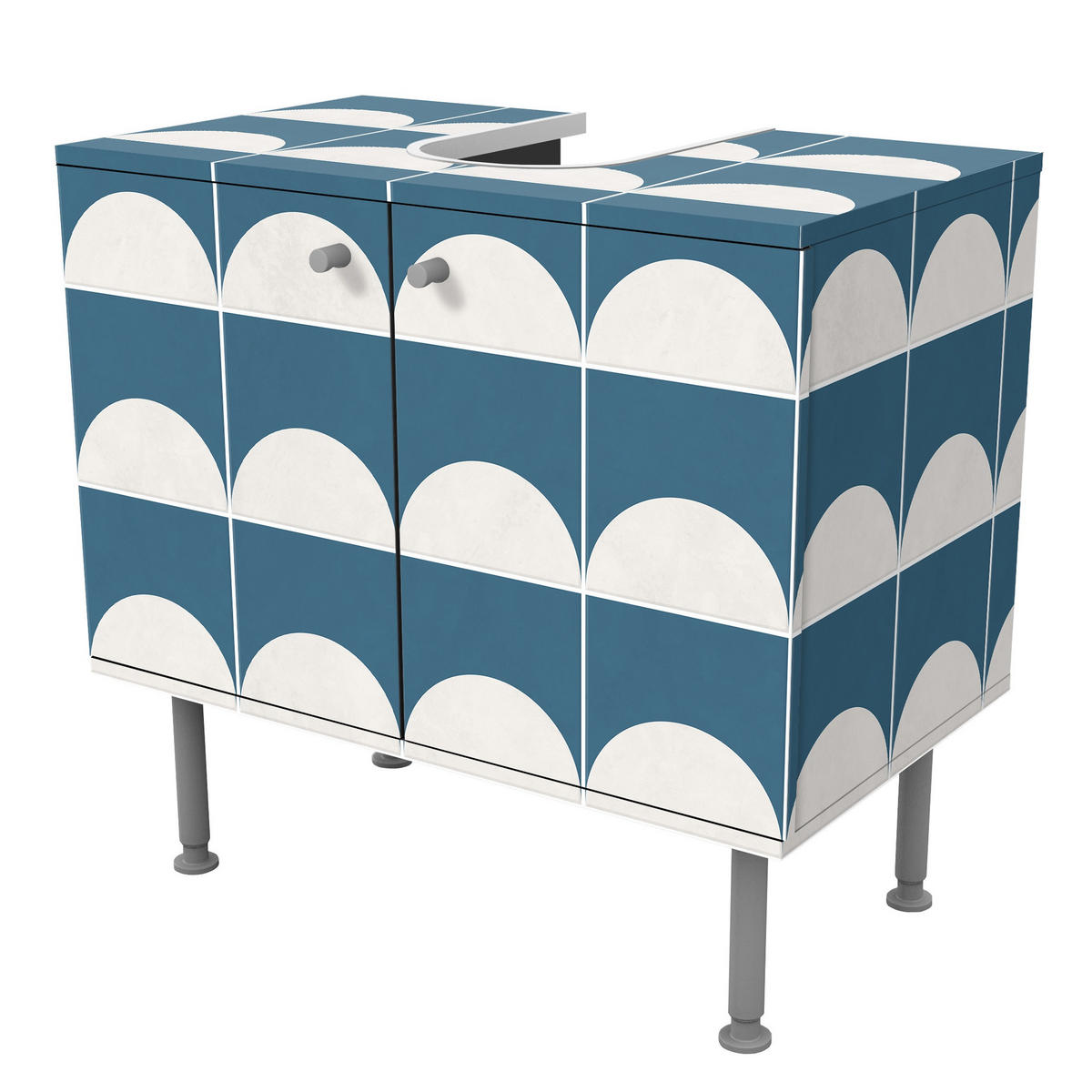 WASCHBECKENUNTERSCHRANK Fliesen mit Halbkreisen Blau 60/55/35 cm - Blau, Holzwerkstoff (60/55/35cm) - Bilderwelten