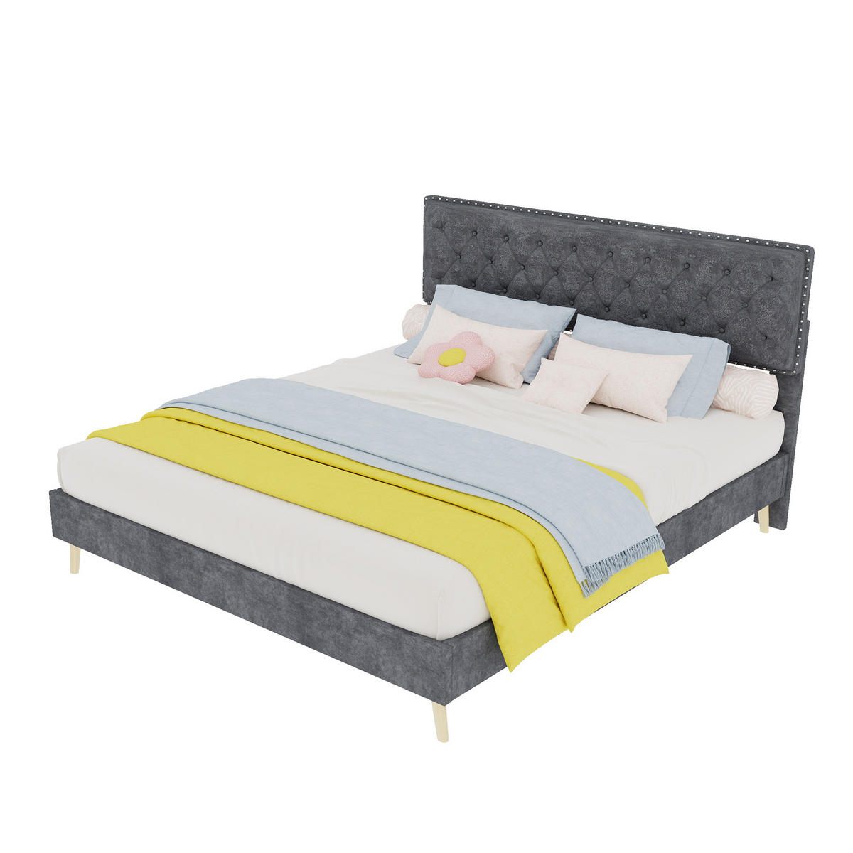 POLSTERBETT 160/200 cm DE-32971 mit Matratze Grau - Grau, Metall (160/200cm) - ComfortXL