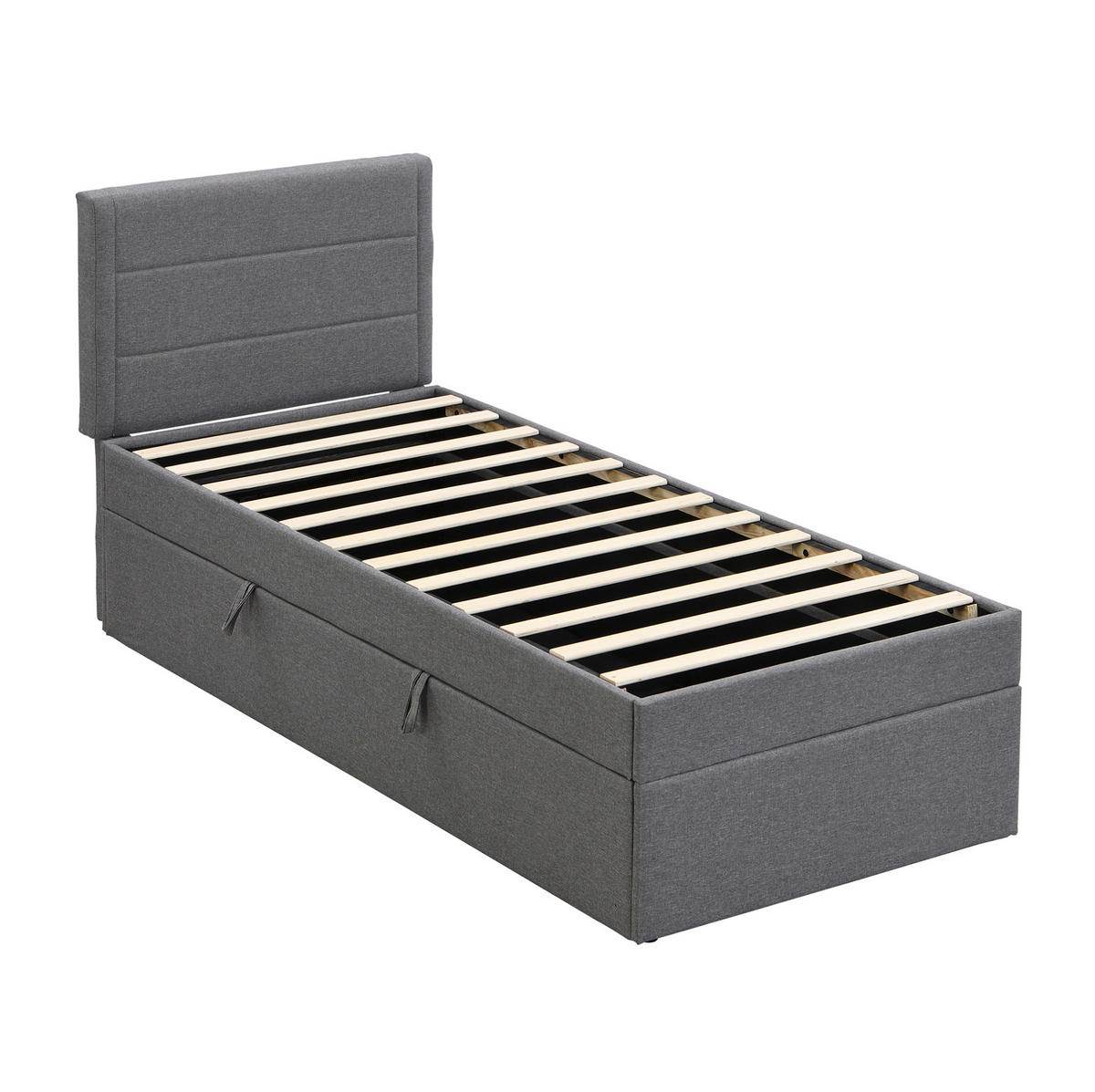 POLSTERBETT 90/200 cm Grau aus Leinen und MDF mit Stauraum - Grau, Holzwerkstoff (90/200cm) - OKMYHOME