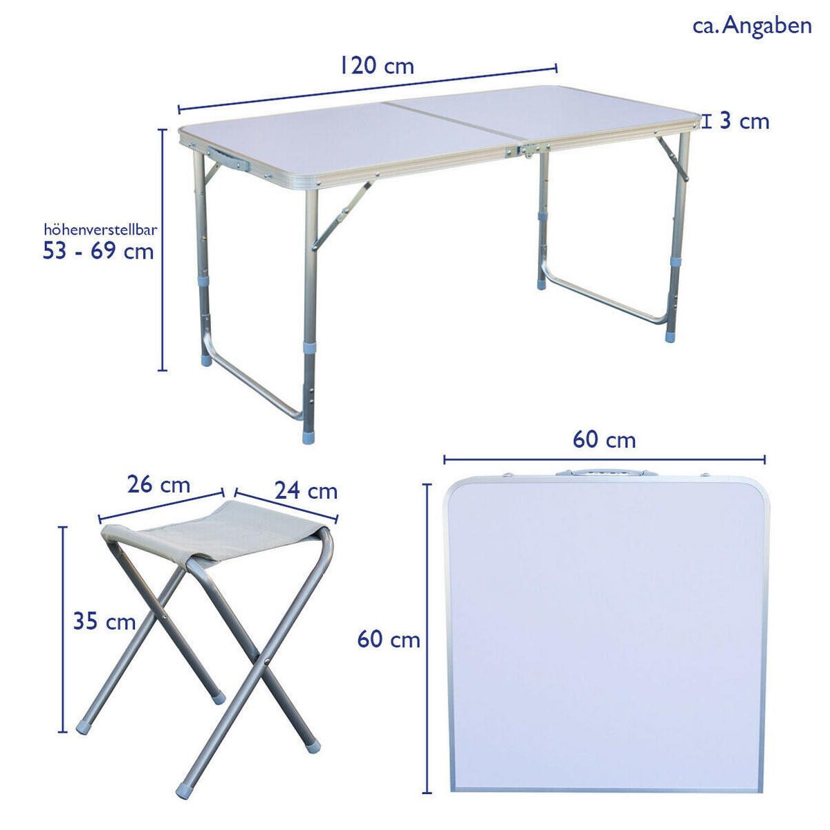CAMPINGTISCH mit Hocker Silber - Silberfarben, Metall - SVITA