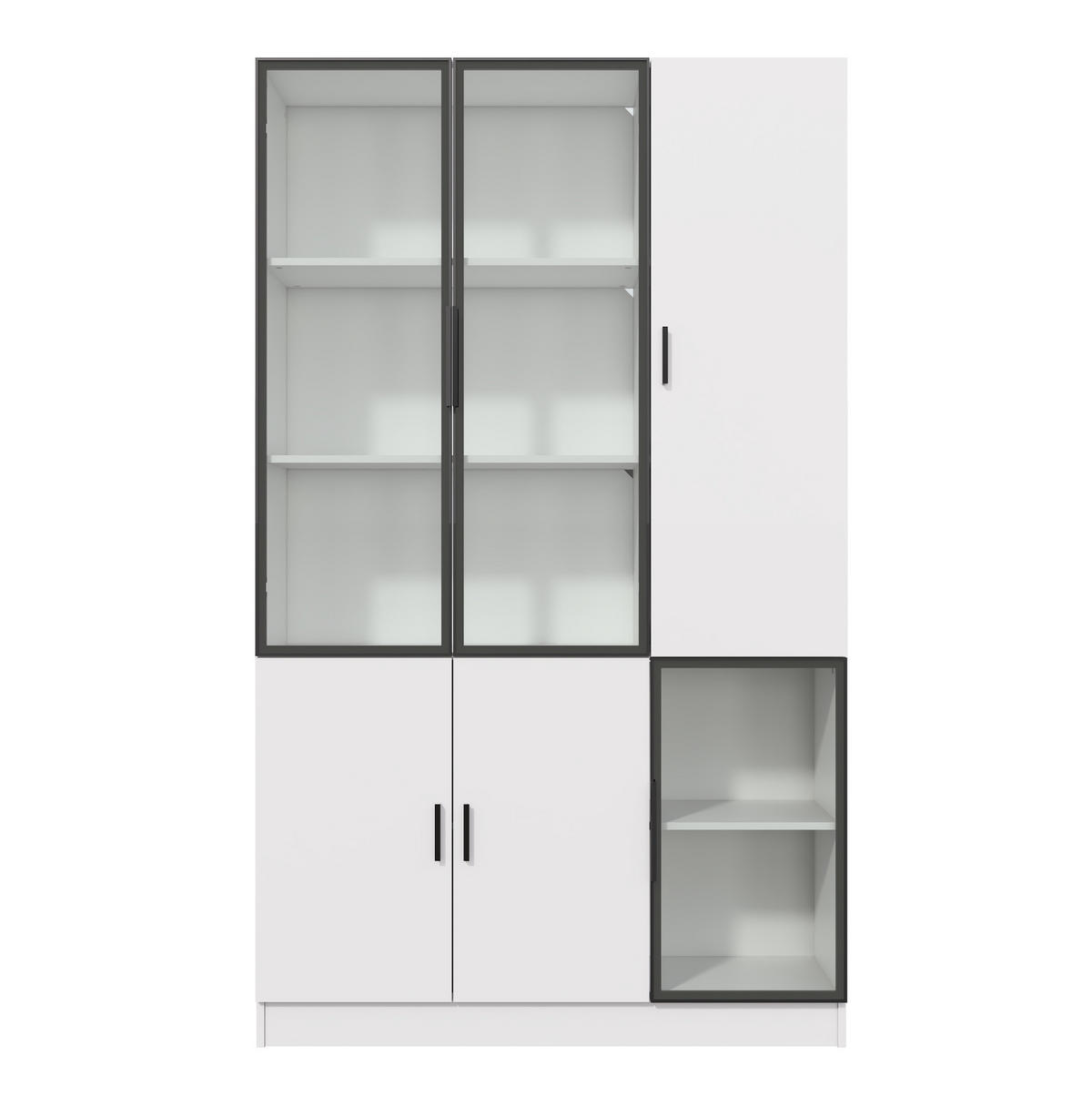 HIGHBOARDNSCHRANK 120/35/200 cm in Weiß mit LED-Beleuchtung und 3 Glastüren - Weiß, Holzwerkstoff (120/200/35cm) - Flora Grace