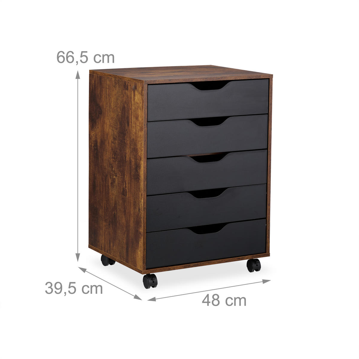 ROLLCONTAINER - Multicolor/Schwarz, Holzwerkstoff/Kunststoff (48/66.5/39.5cm) - Relaxdays