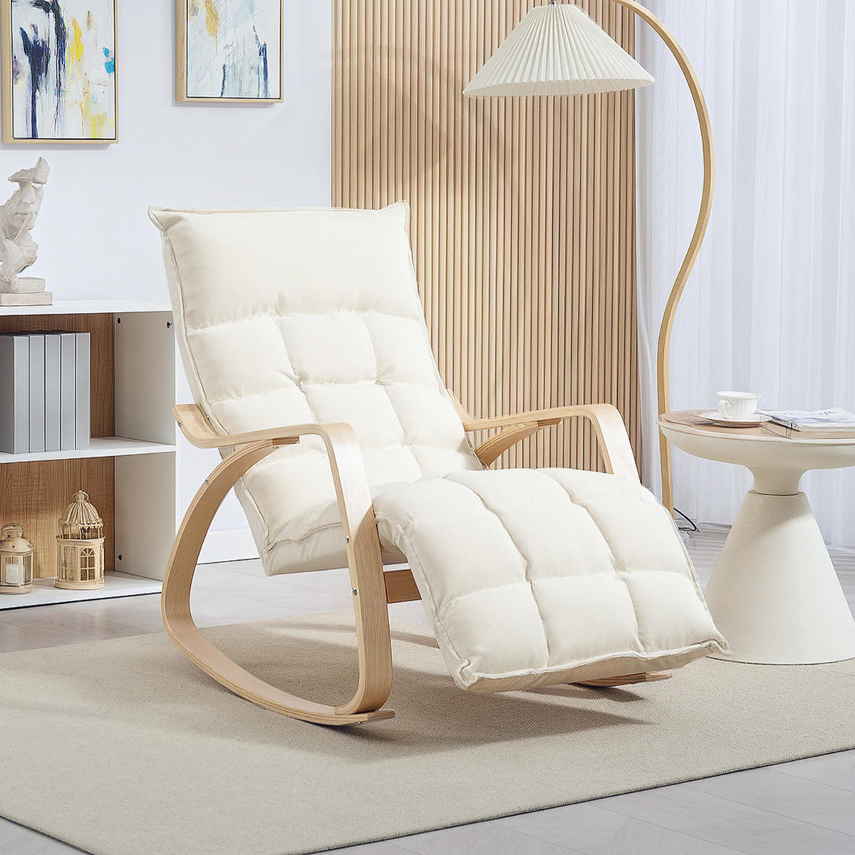 SCHAUKELSTUHL Schaukelsessel mit Rückenlehne, Fußstütze für Wohnzimmer Cremeweiß - Weiß, Kunststoff (67/92/106cm) - HOMCOM