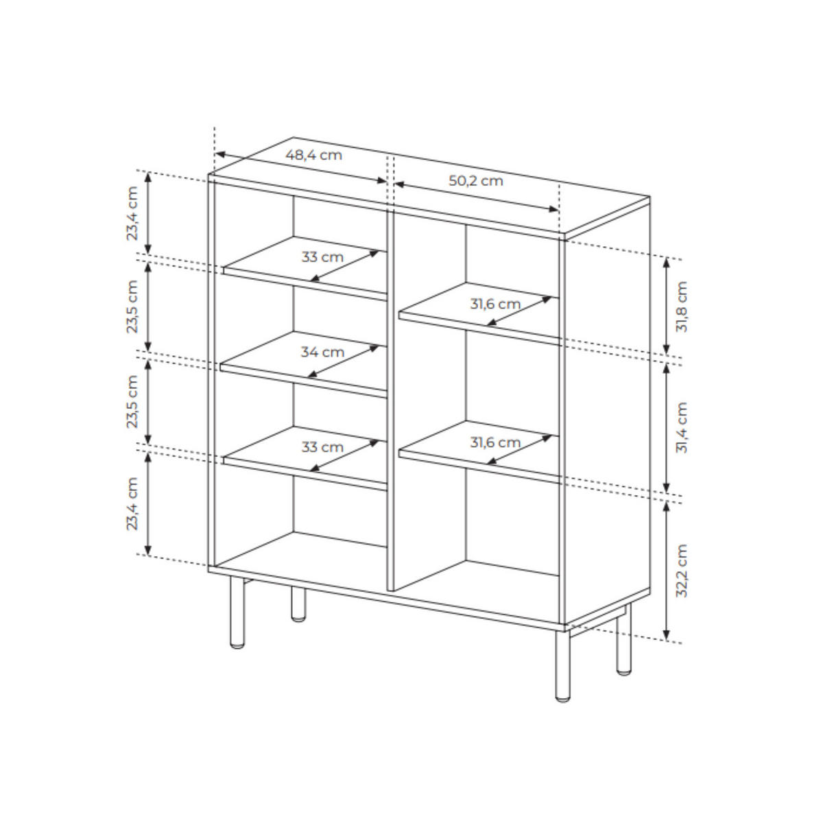 HIGHBOARD TAVO 104 cm Eiche Cremona - mit Riffel-Fronten und Holzfüßen - Eichefarben, Holz/Holzwerkstoff (103/122/39cm) - Ravio