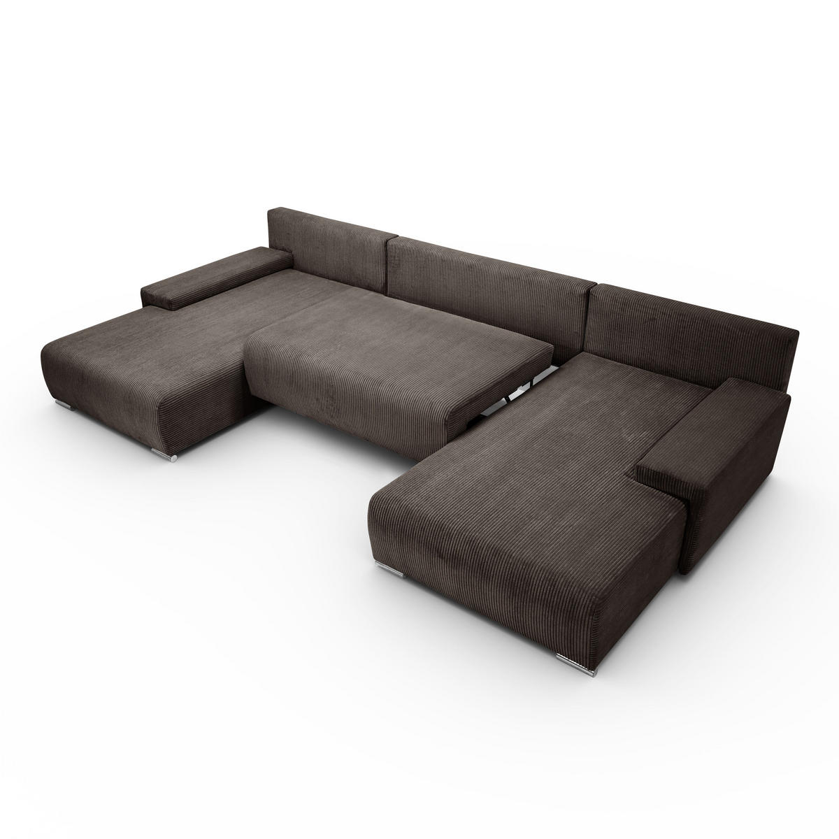ECKSOFA U-Form Livorno Schlaffunktion Cord-Stoff Braun - Braun, Holz/Kunststoff (348/93/188cm) - Kaiser Möbel