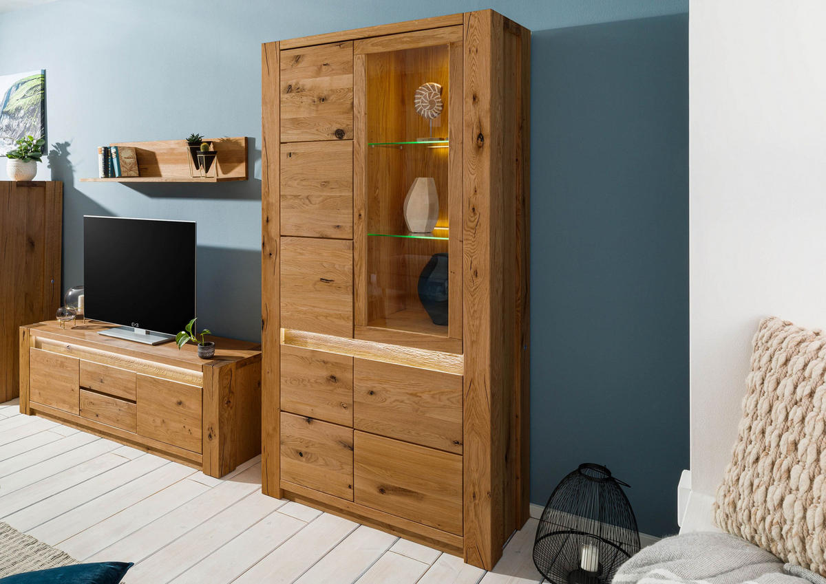 VITRINE Wildeiche 113x40x205 braun geölt KENT #203 - Braun, Holz (113/205/40cm) - Massivmoebel24