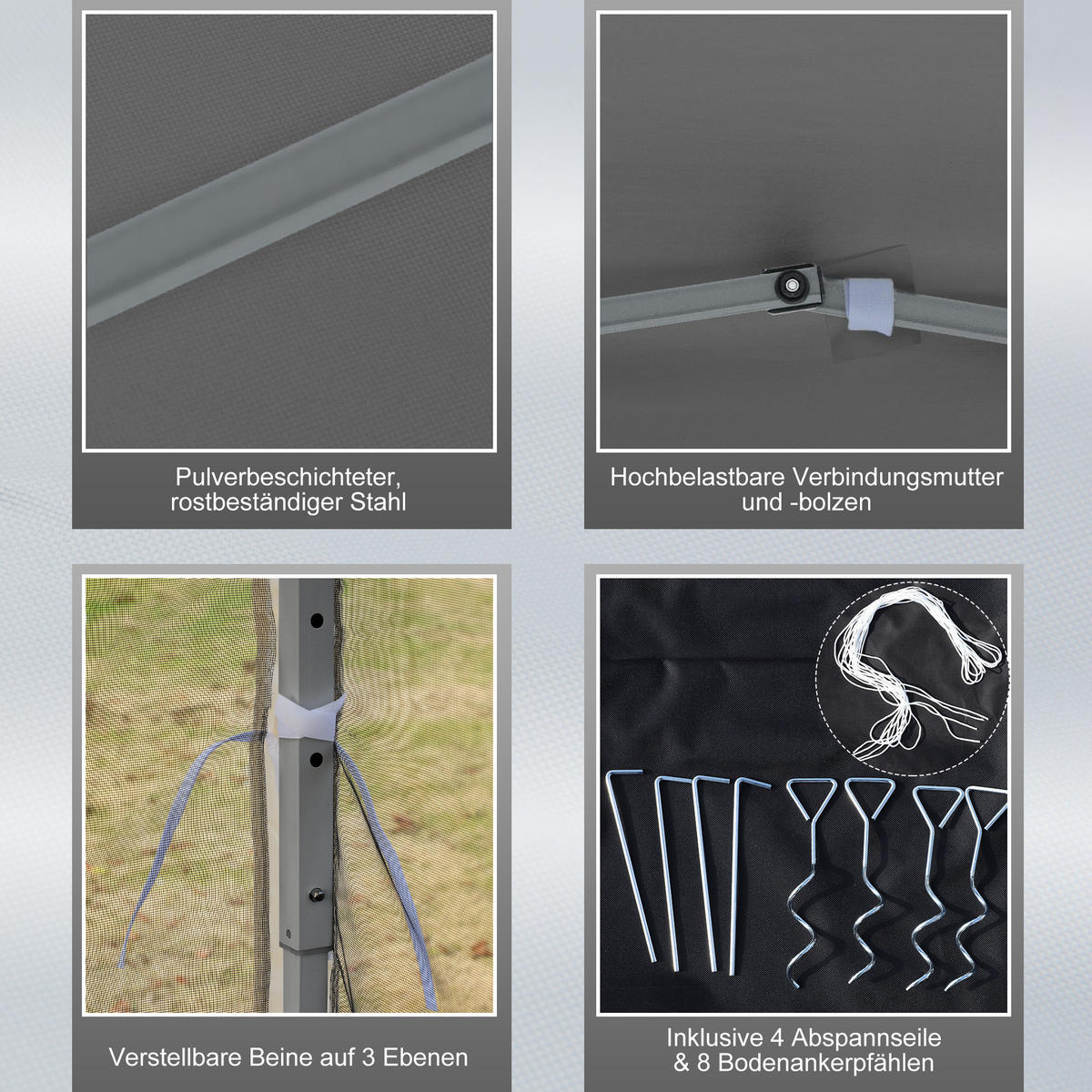 FALTPAVILLON, Cremeweiß, Metall, Oxford-Stoff, Moskitonetz - Hellgrau, Metall (295/260/295cm) - Outsunny