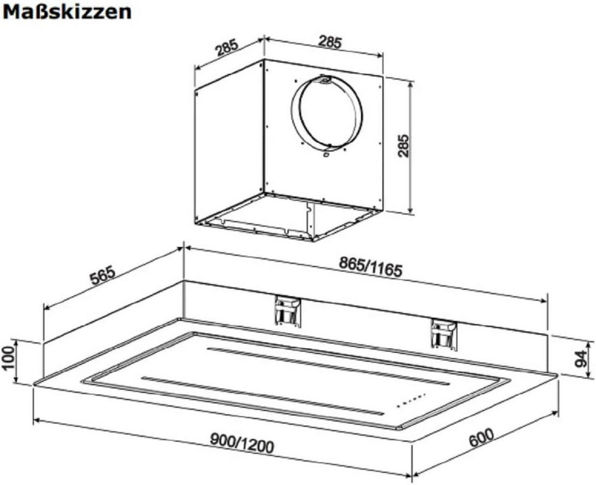 DUNSTABZUGSHAUBE GCH C 341 120 BL 120 cm Schwarz - Schwarz, Glas (120/10/60cm) - Gurari