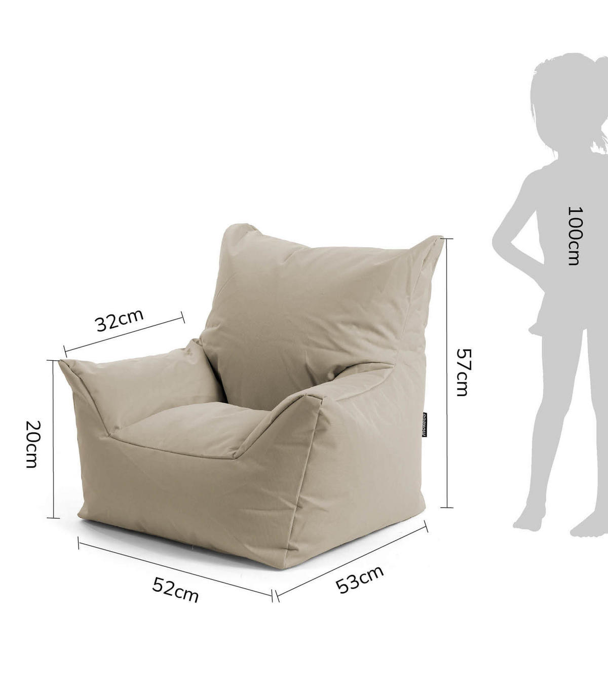 OOUTDOOR-KINDER-SITZSACK Der Gartenzwerg - Beige, Textil (52/57/53cm) - Mokebo