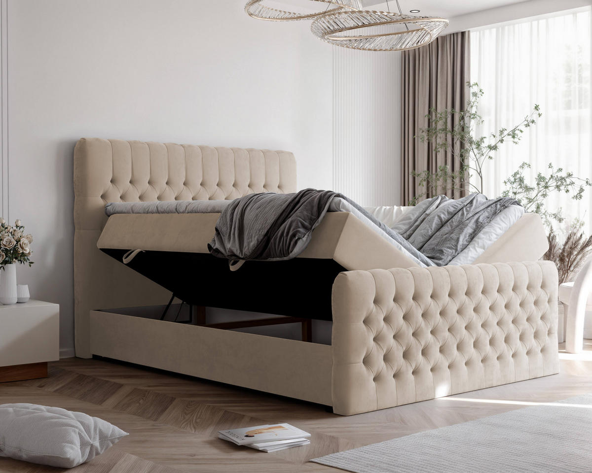 BOXBETT 140x200 cm mit Topper - Creme, Holzwerkstoff/Textil (140/200cm) - Idohome
