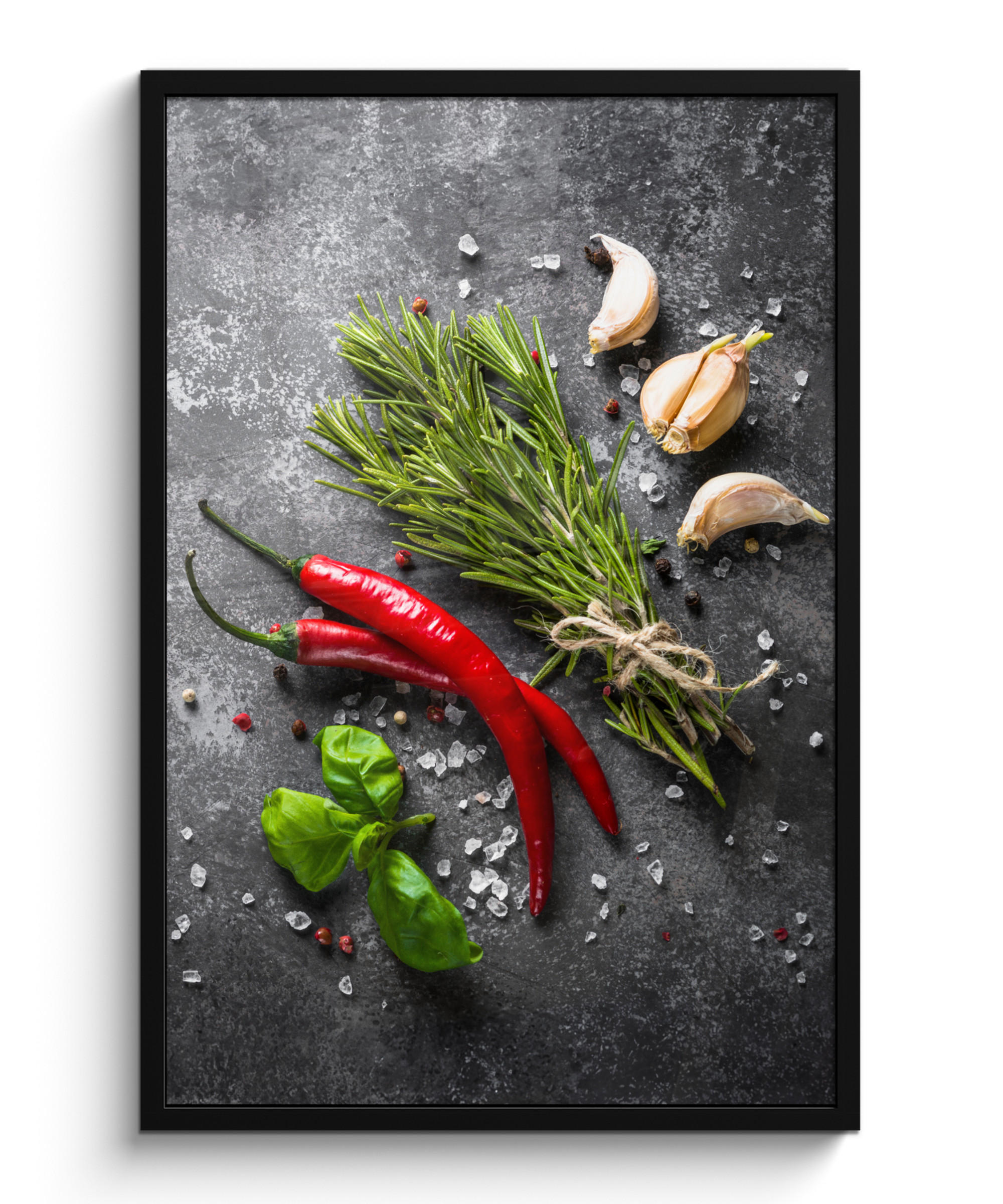 POSTER MIT RAHMEN Pfeffer - Kräuter - Gewürze - Beton 60x90 cm - Dunkelgrau, Papier (60/90cm) - MuchoWow