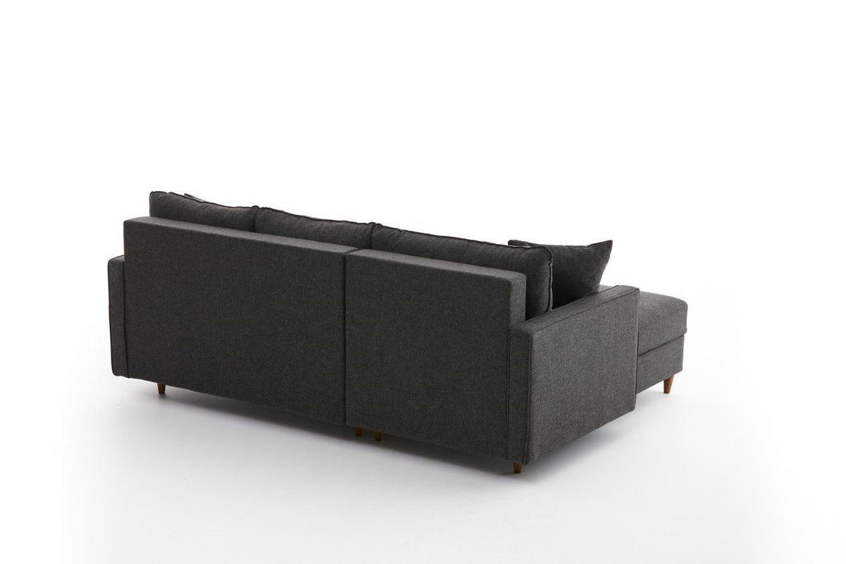ECKSOFA mit Hocker, Schlaffläche - Anthrazit/Walnussfarben, Holz/Kunststoff (210/155cm) - myHomelando