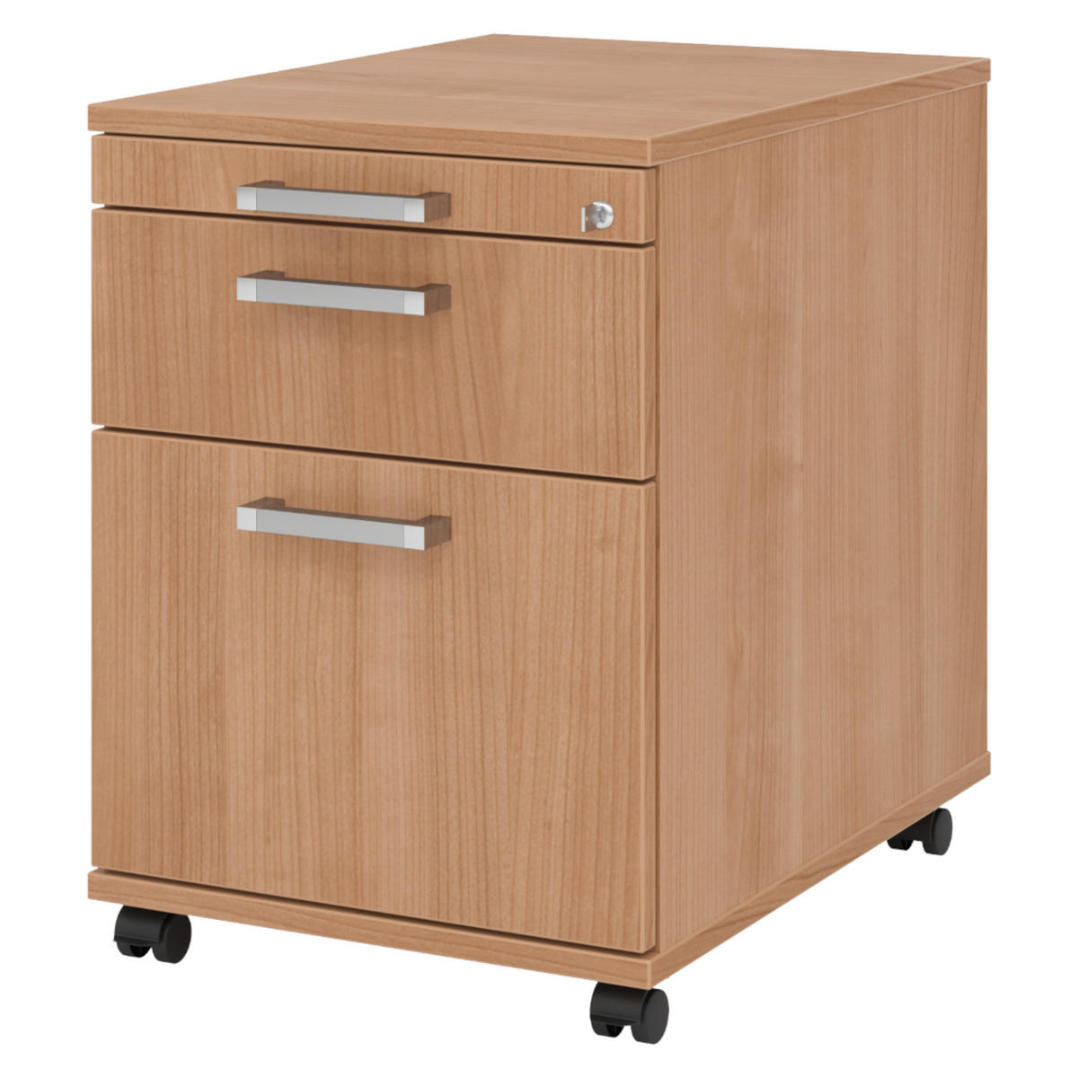 ROLLCONTAINER - mit Hängeregistratur 58/42,8/59 cm in Nussbaumfarben Chromgriff (Metall) - Nussbaumfarben, Holzwerkstoff (42.8/59/58cm) - bümö