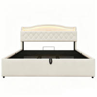 POLSTERBETT 180x200cm Samt LED USB Hydraulik Stauraum Beige - Beige, Metall (180/200cm) - FLIEKS