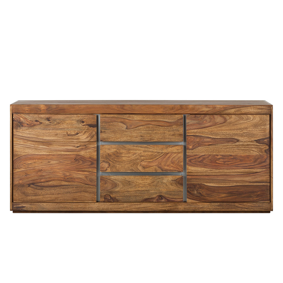 SIDEBOARD - Sheesham massiv - Braun, Holz/Metall (187/77/46cm) - home24