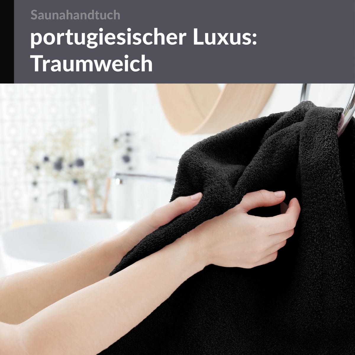 BADETUCH London Schwarz 100x200 cm - Schwarz, Textil (100/200cm) - Lashuma
