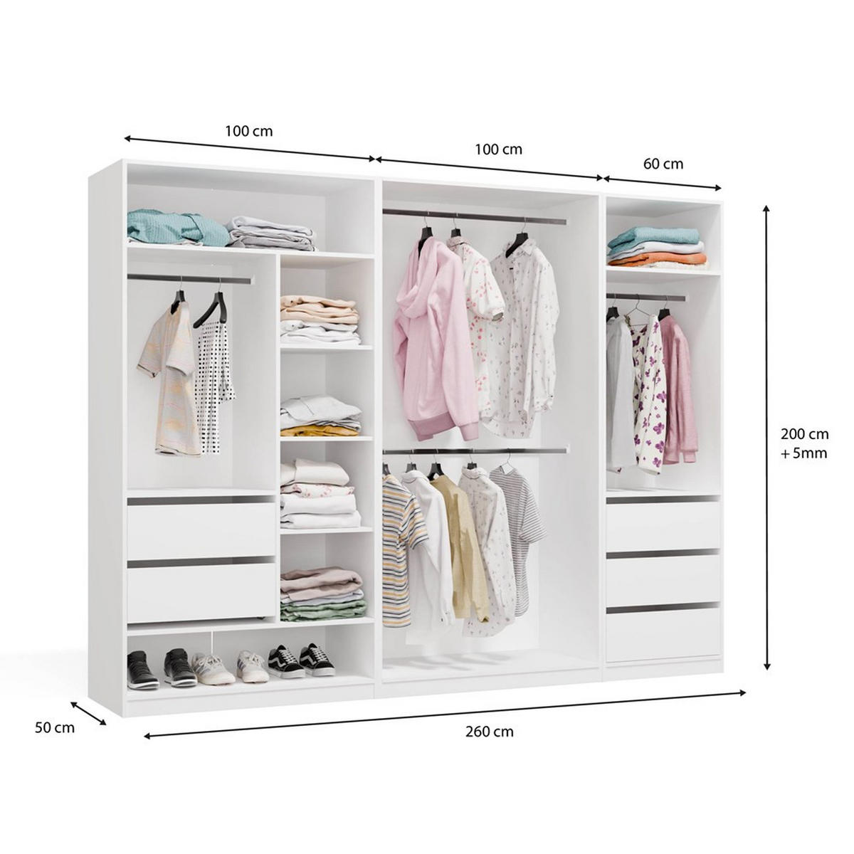 GARDEROBENSCHRANK Weiß 260/200/50 - Weiß, Holzwerkstoff (260/200/50cm) - RAUMHIRSCH FURNITURE