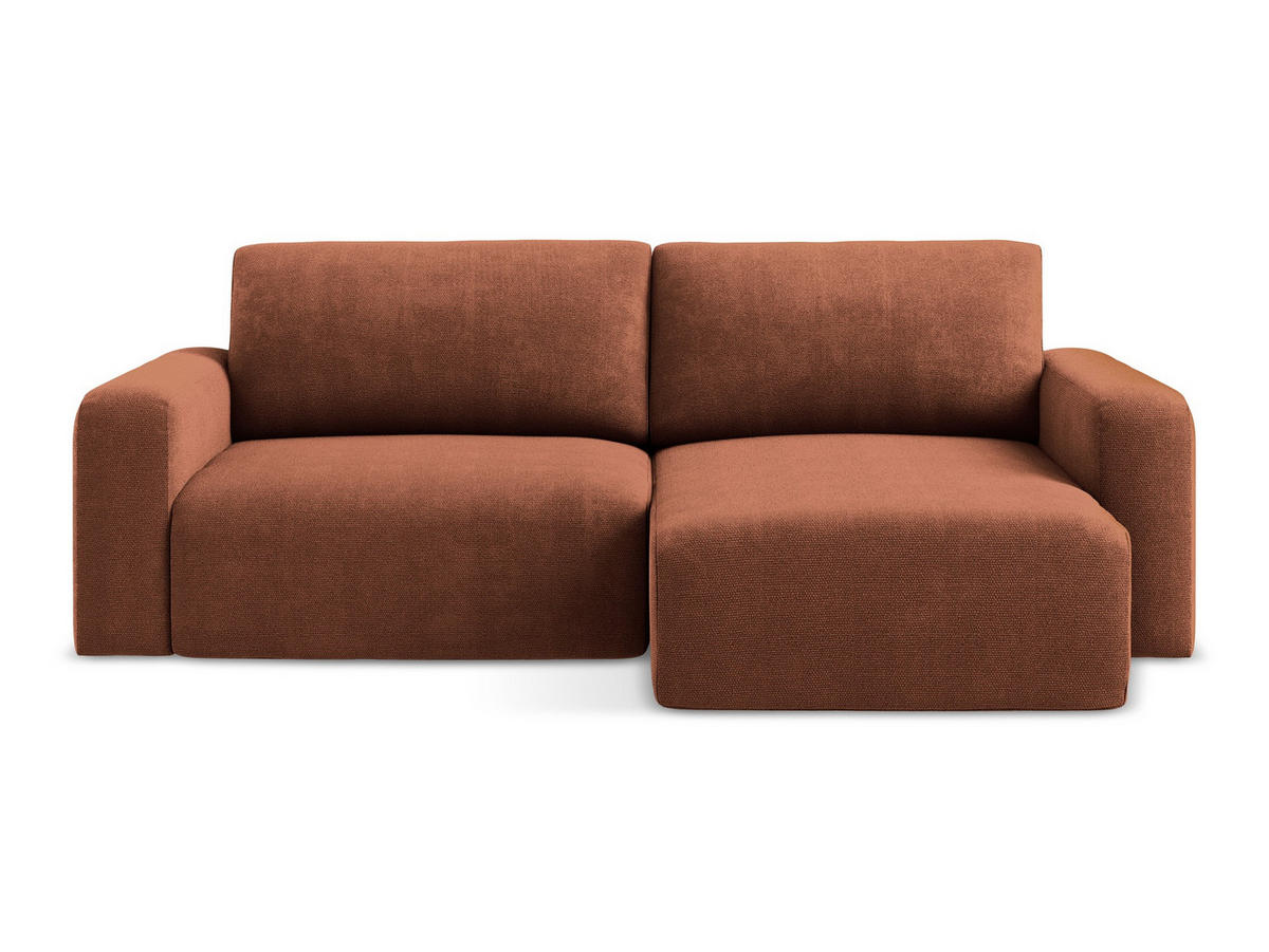 ECKSOFA mit Schlaffunktion rechts Chenille Stoff Orange - Terra cotta/Schwarz, Kunststoff/Textil (244/149cm) - Makamii
