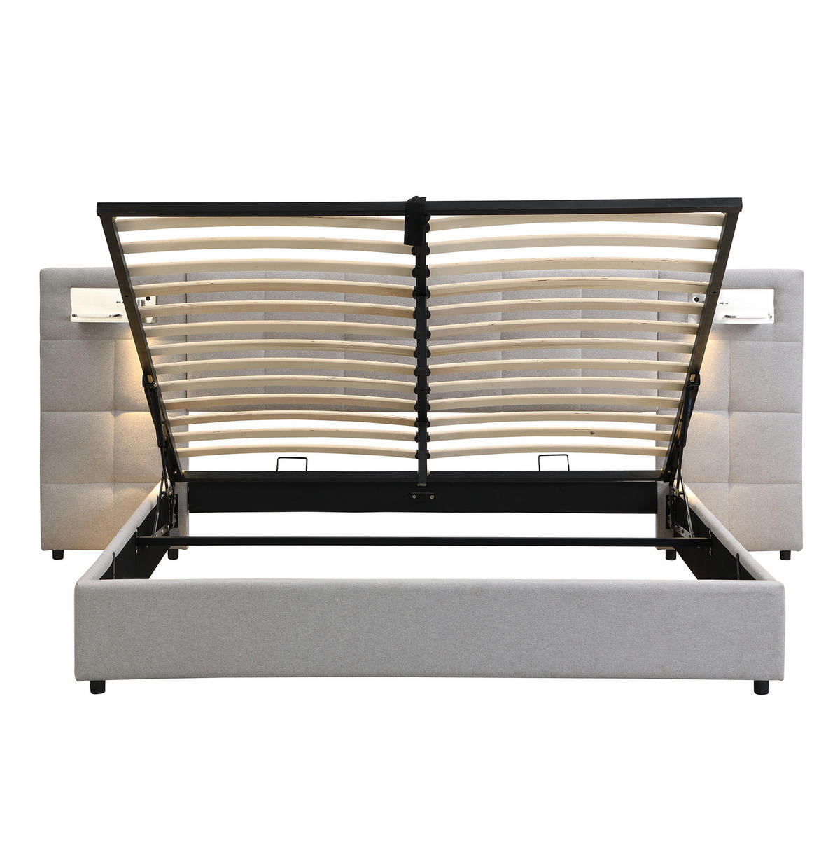 POLSTERBETT aus Leinen 180x200 cm in Grau mit USB & kabellosem Laden & Licht - Grau, Leder (180/200cm) - Modfu