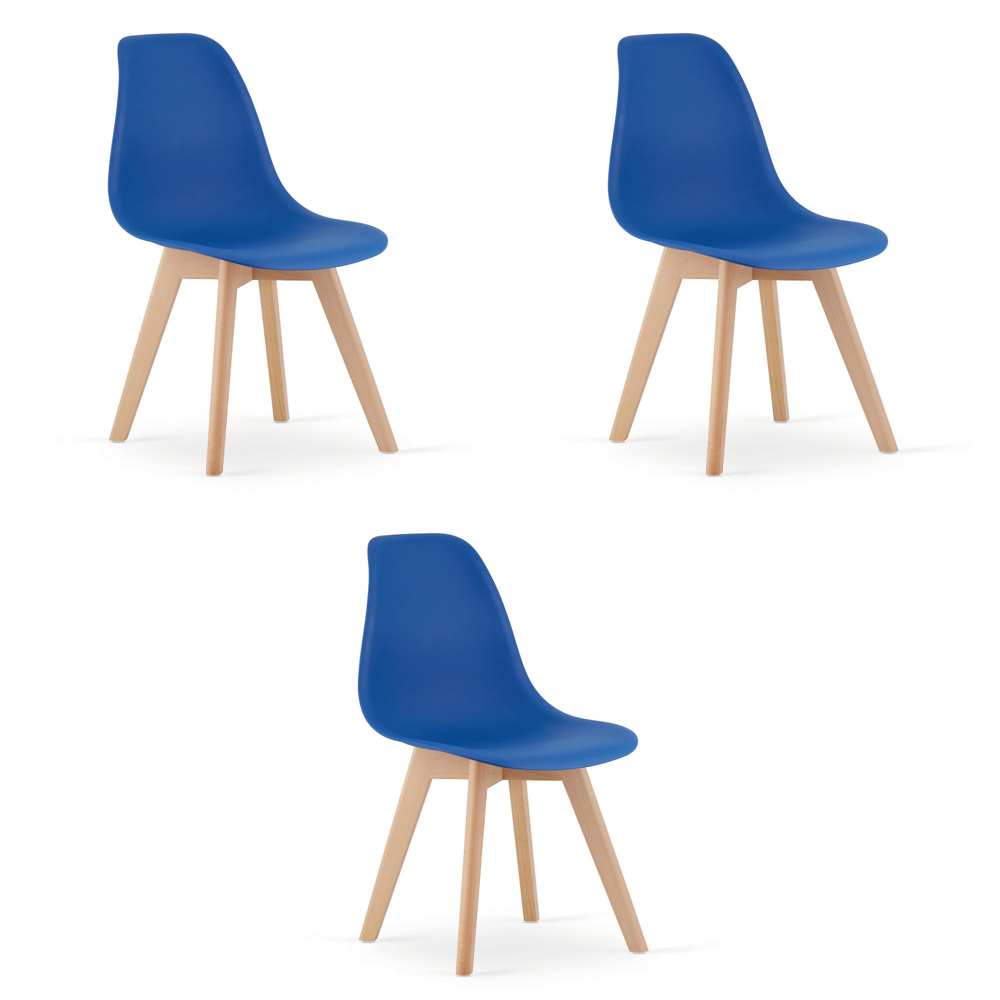 ESSZIMMERSTUHL 3-er Set KITO blauer Sitz, natürliche Beine - Blau/Naturfarben, Kunststoff (46/80/54.5cm) - Valora