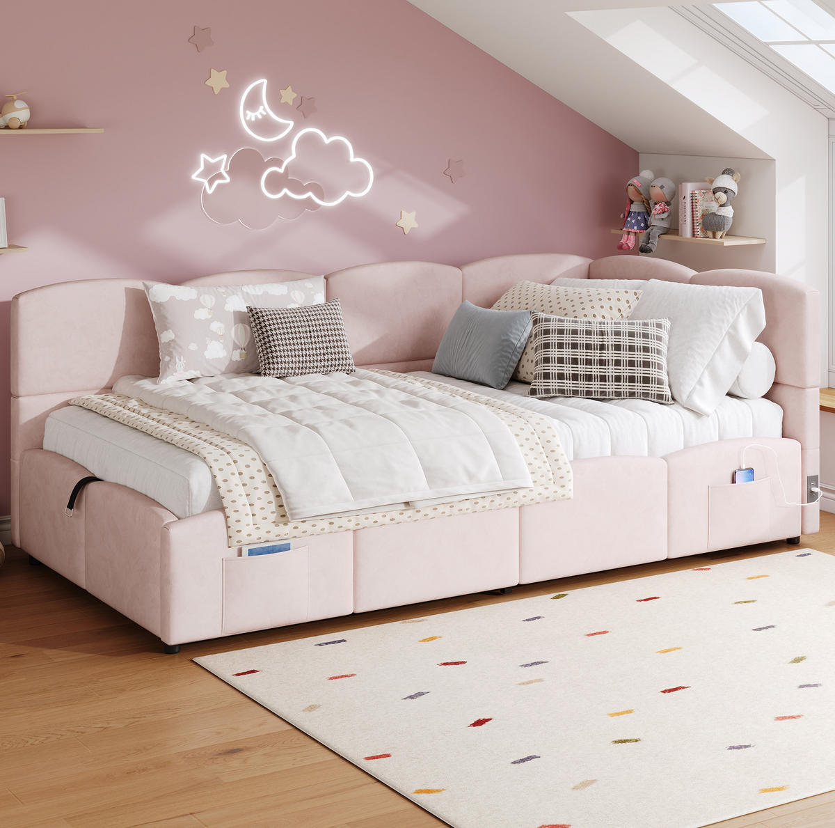 SCHLAFSOFA mit hydraulischem Stauraum 90x200 cm Samt Pink - Pink, Metall (90/200cm) - Beauniv