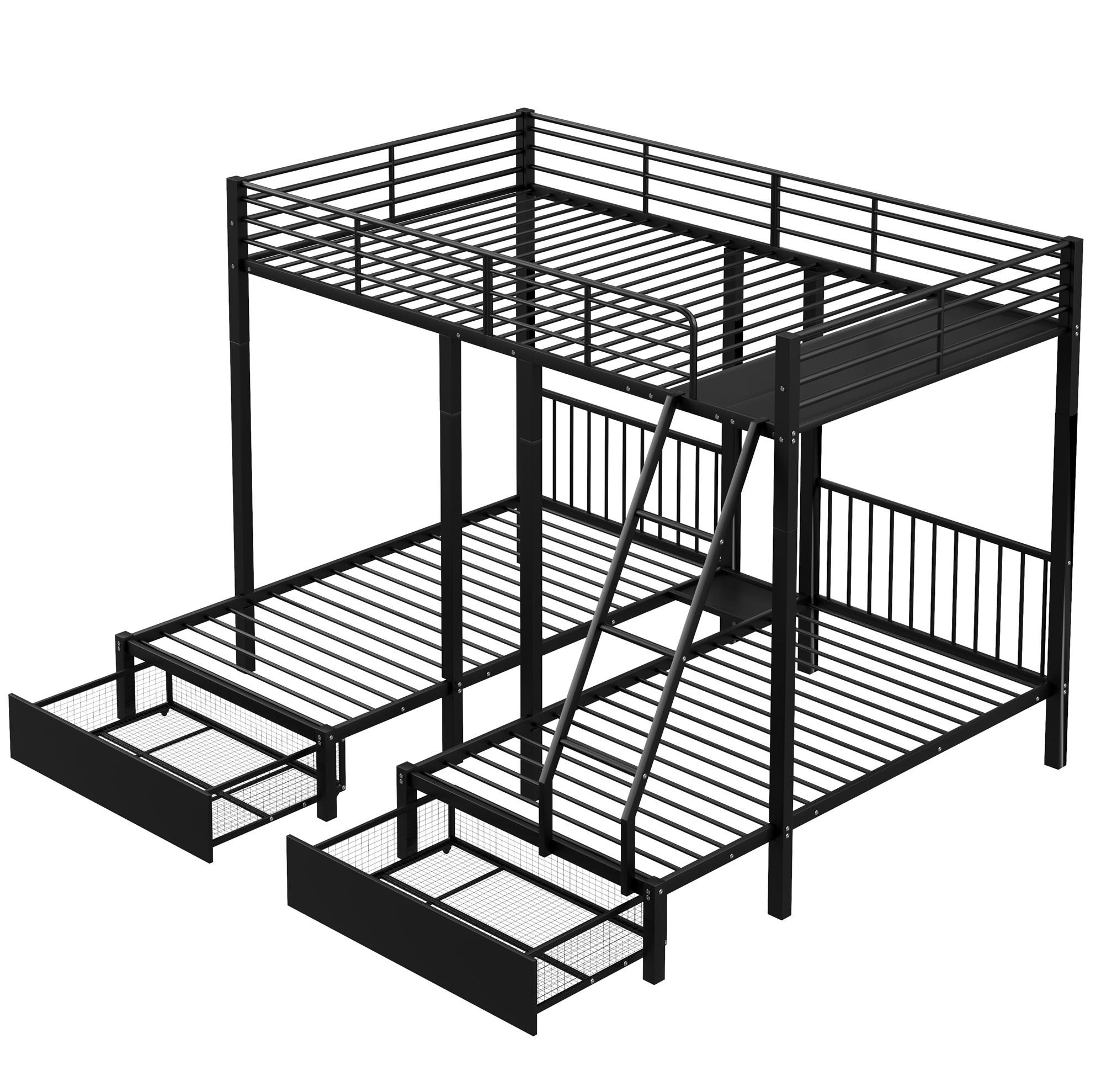 ETAGENBETT Kinderbette 140/200 und 2 x 90/200 cm aus Metall mit 2 Schubladen Schwarz - Schwarz, Metall (140/200cm) - Modenvie