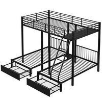 ETAGENBETT Kinderbette 140/200 und 2 x 90/200 cm aus Metall mit 2 Schubladen Schwarz - Schwarz, Metall (140/200cm) - Modenvie