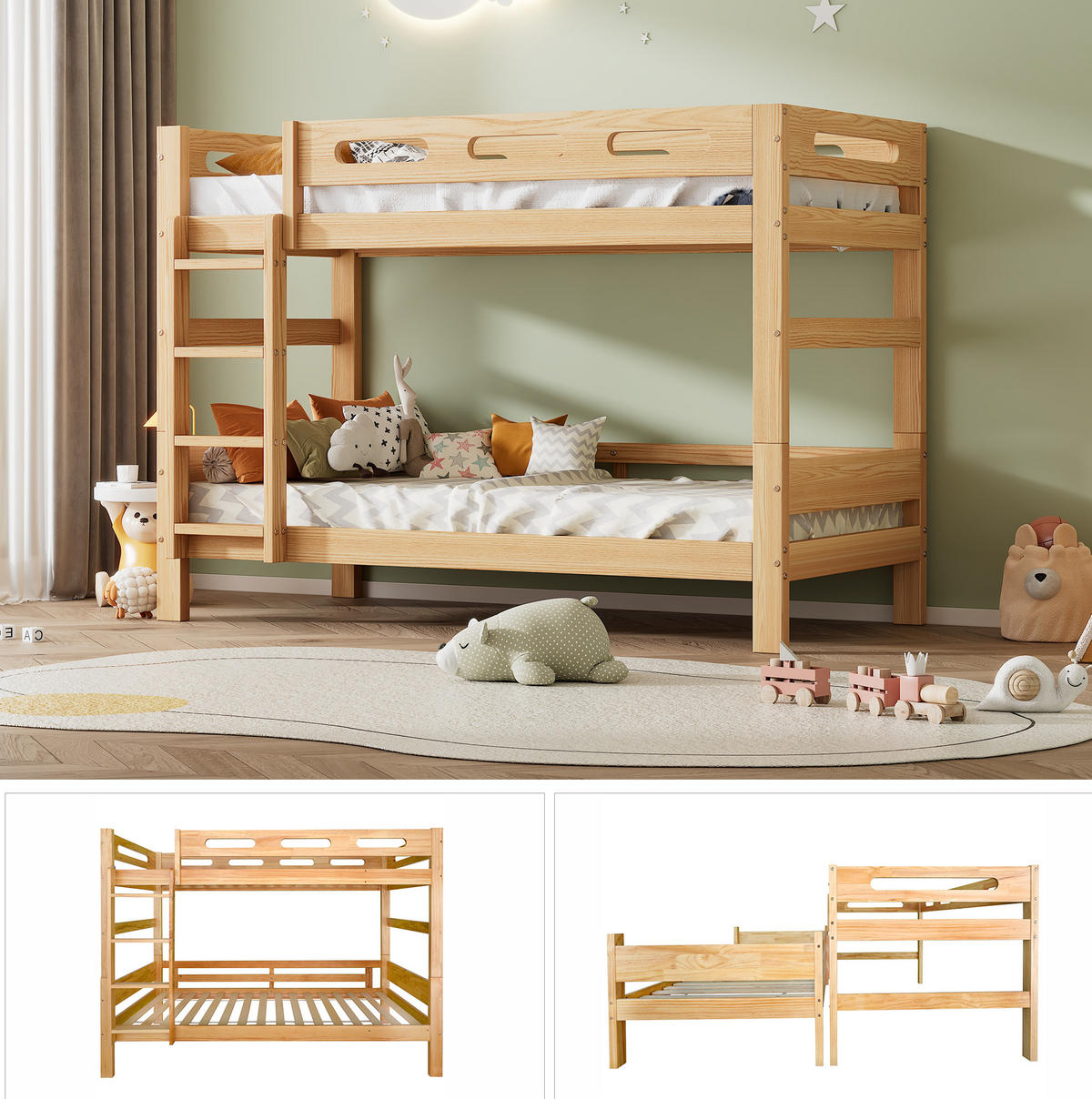 ETAGENBETT 90/200 cm Natur Kiefernholz mit Trennungsmöglichkeit - Naturfarben, Holz (90/200cm) - OKWISH
