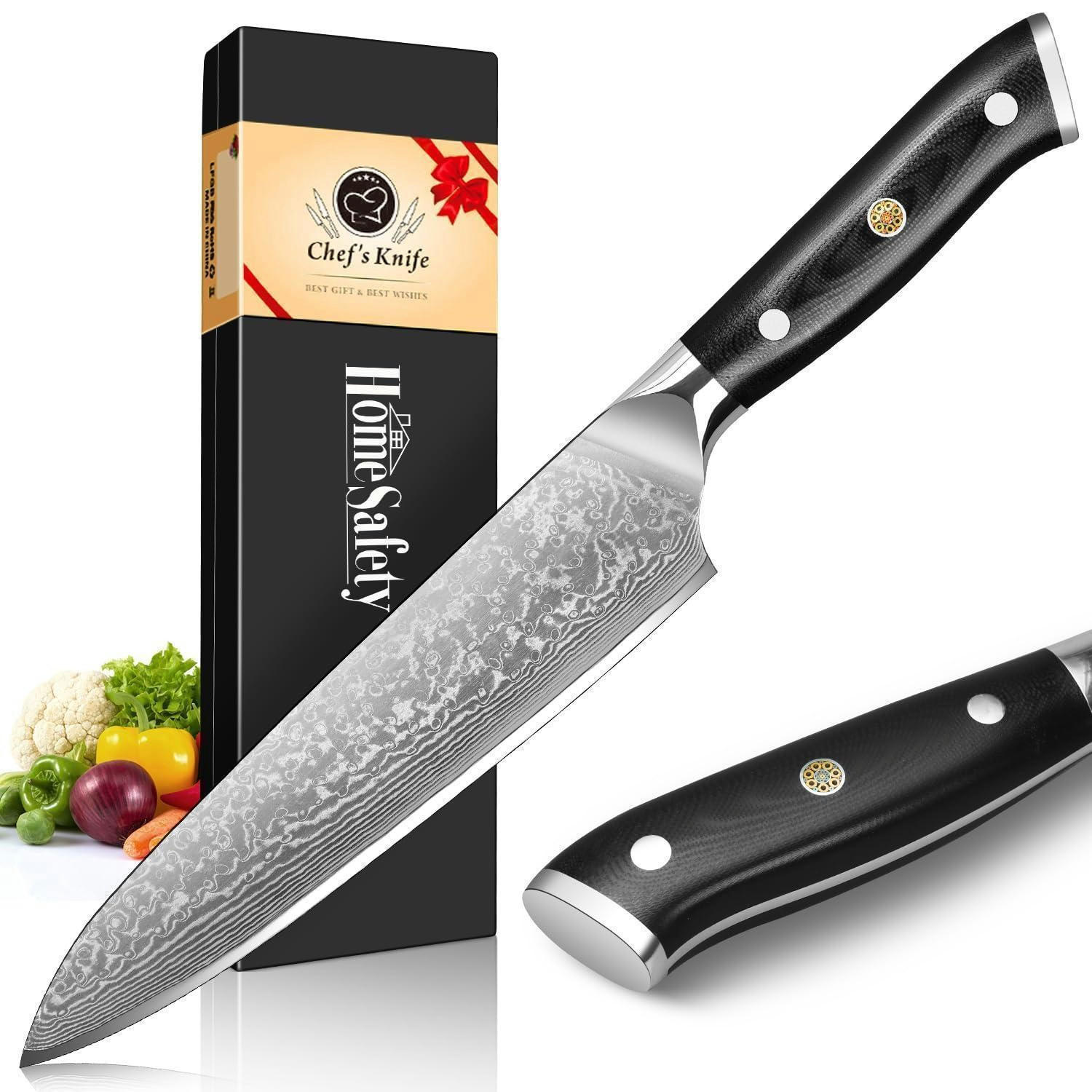 KÜCHENMESSER Damast Kochmesser 20.4 cm Klinge G10-Griff - Grau, Metall (34cm)
