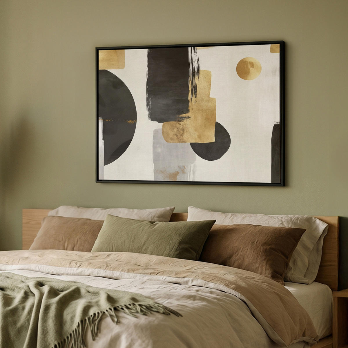 LEINWAND Bilder mit Rahmen - Gold - Rechtecke - Kreise - Abstrakt - 100x70 - Weiß, Textil (100/70cm) - MuchoWow