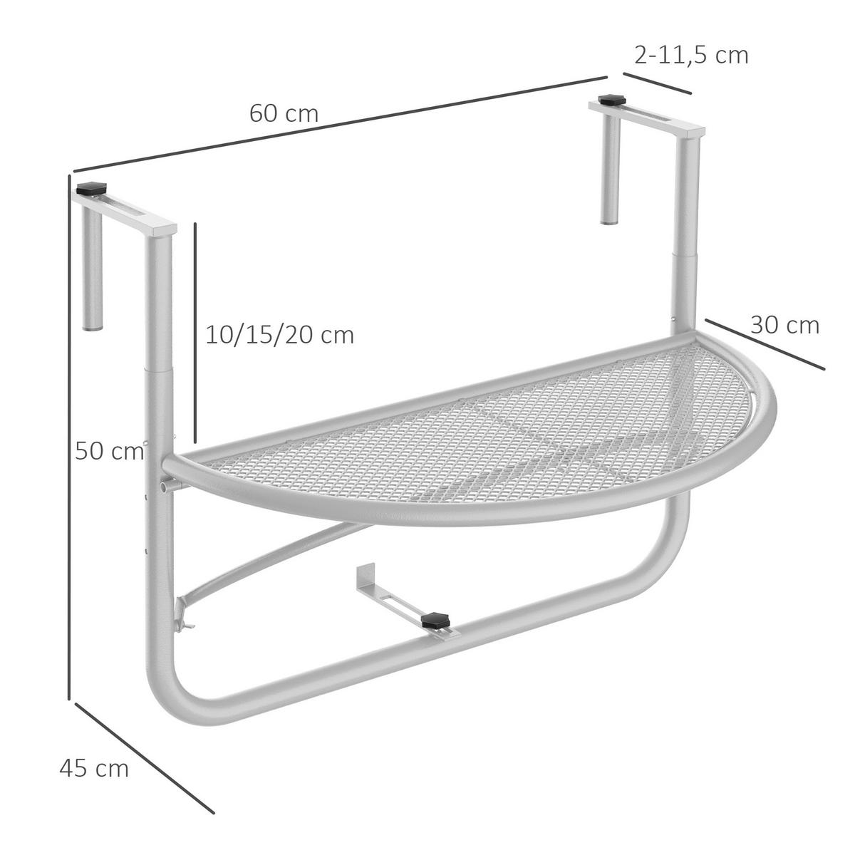 BALKONHÄNGETISCH, Weiß, Metall - Weiß, Metall (60/45/50cm) - Outsunny