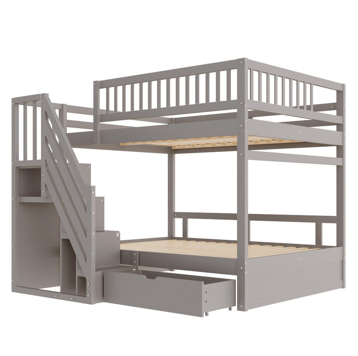 ETAGENBETT 140/200 cm mit Stauraumtreppe, Schubladen und Lattenrosten, Grau - Grau, Holzwerkstoff (140/200cm) - Redom