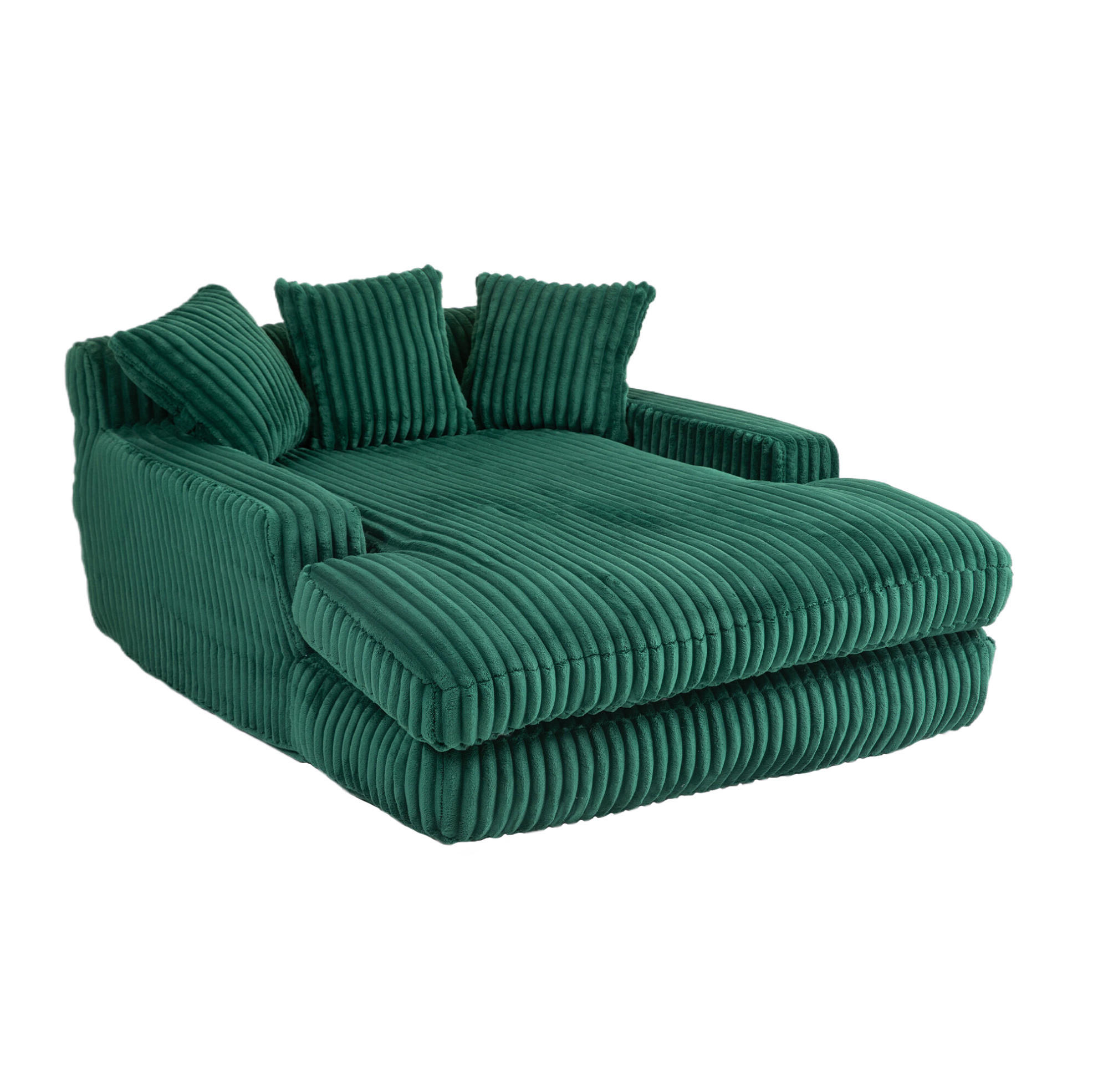 BIGSOFA 125/155/63 cm in Cord Smaragdgrün – bodennahe Chaiselongue mit 3 Kissen - Smaragdgrün, Textil (63/125/155cm) - BEAOK