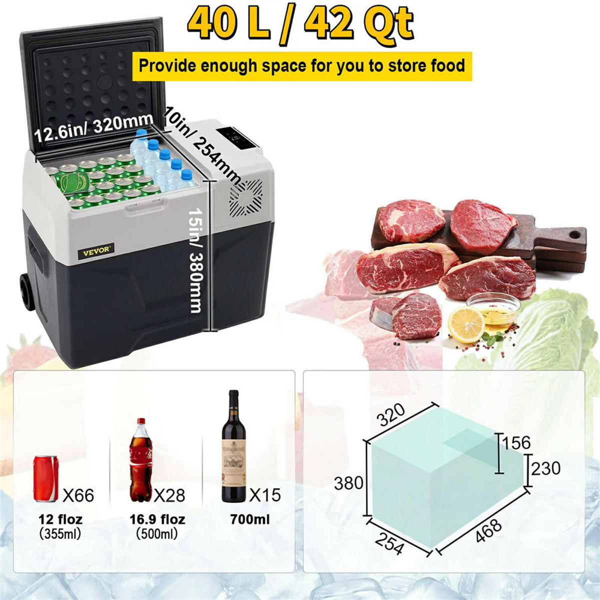 MINIKÜHLSCHRANK 30/40/50L Kompressor Kühlbox Auto 12V/230V Edelstahl - Schwarz, Metall (25.4/38/46.8cm) - Coonoor